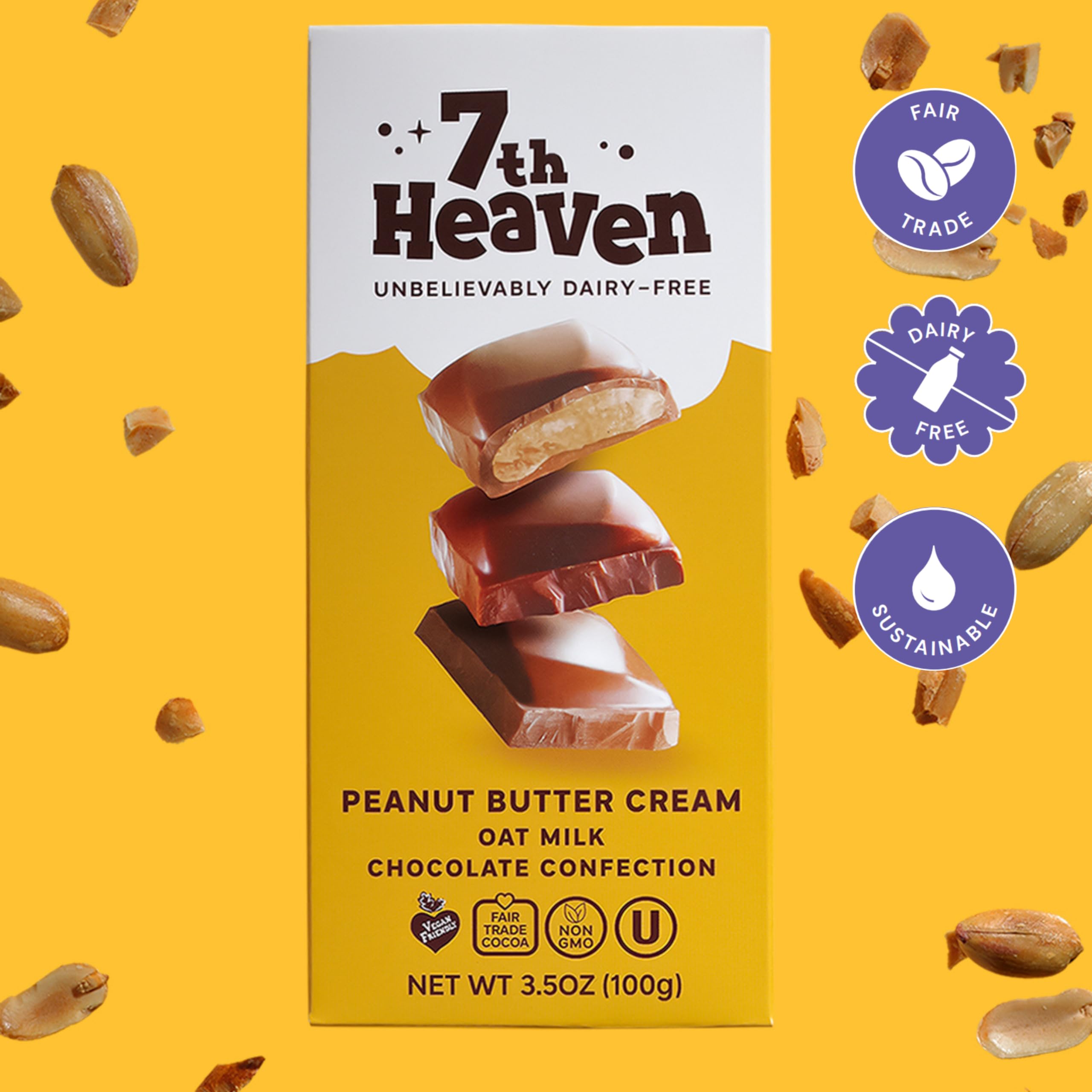 7th Heaven Vegan Oat Milk Chocolate Bar Variety Pack - 5 Flavors (Classic, Sea Salt Caramel, Cookies & Cream, Hazelnut Crunch, Peanut Butter) - 3.5oz Dairy-Free Candy Bars - Fair Trade, Kosher, Plant-Based Chocolate with Coconut Oil - Perfect for Easter Gifts, Vegan Desserts, Snacking & Holiday Treats
