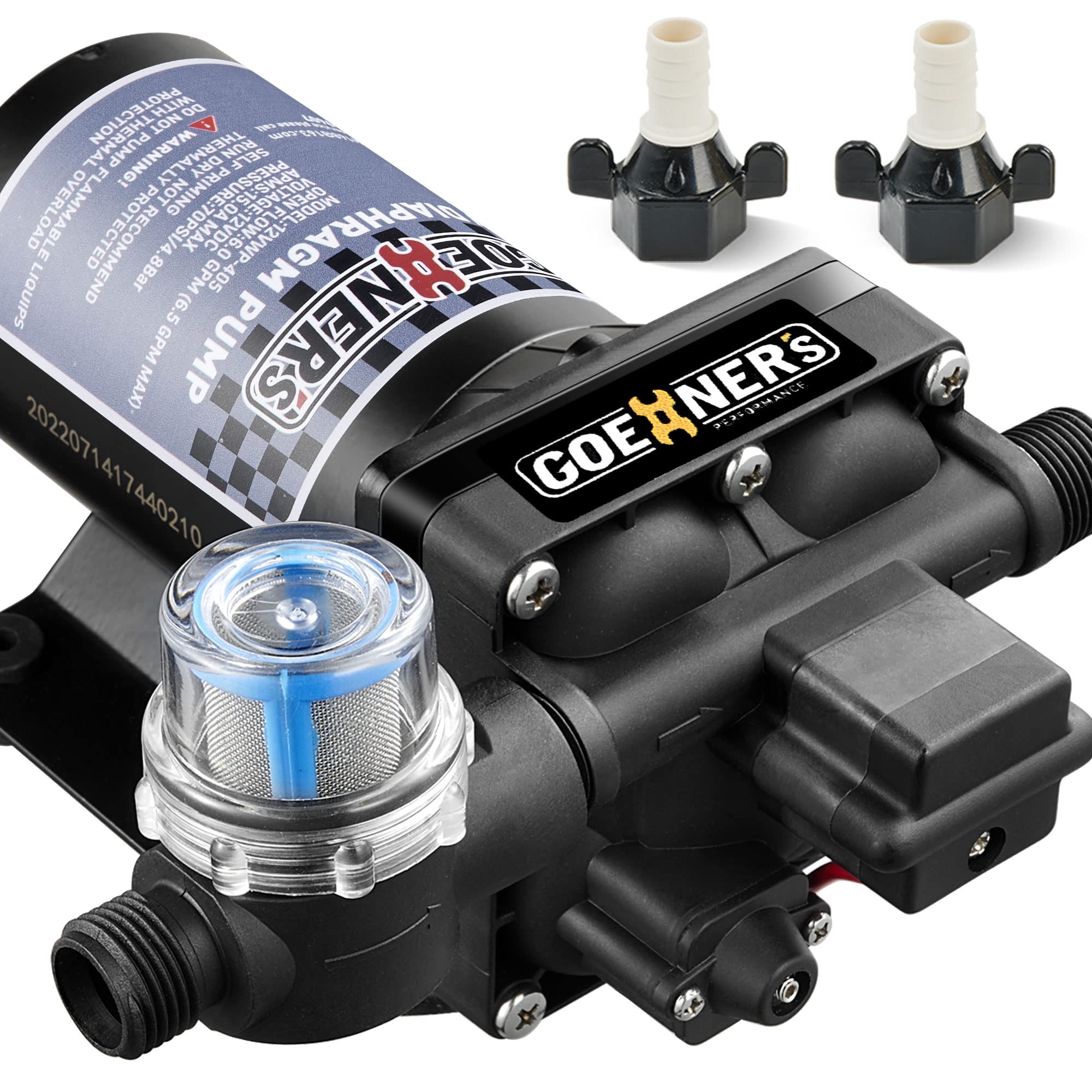 Upgraded 12V DC RV Fresh Water Pump - 6GPM 70PSI Self-Priming Diaphragm Pump with Pressure Switch & Strainer for RV, Marine, Yacht, Caravan | Perfect for Off-Grid Living, Boating & Camping Water Systems