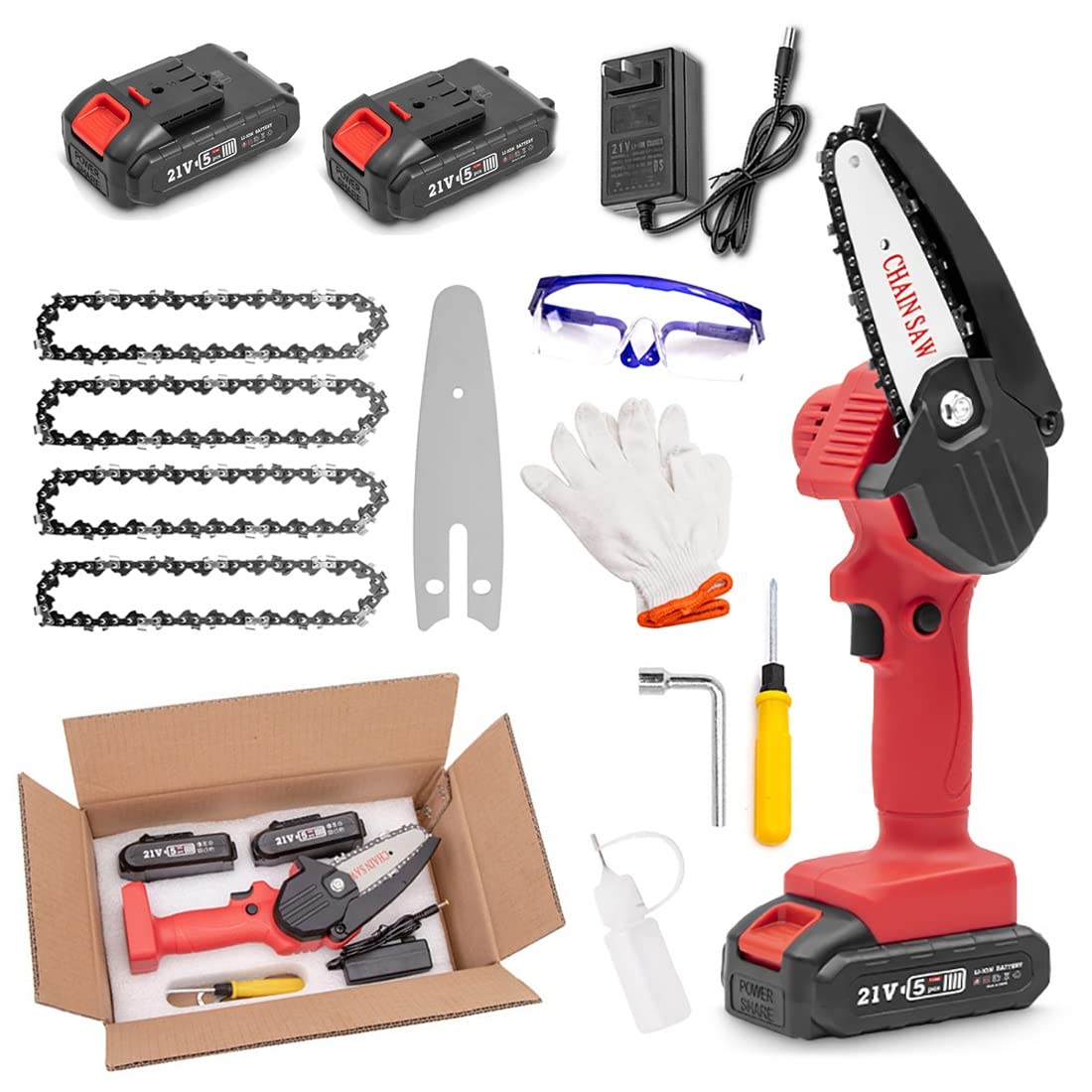 Cordless Mini Chainsaw 4 Inch - Battery Powered Electric Chainsaw with LED Light & Charger - Portable Chainsaw for Gardening, Wood Cutting, Tree Pruning & Outdoor Camping Activities