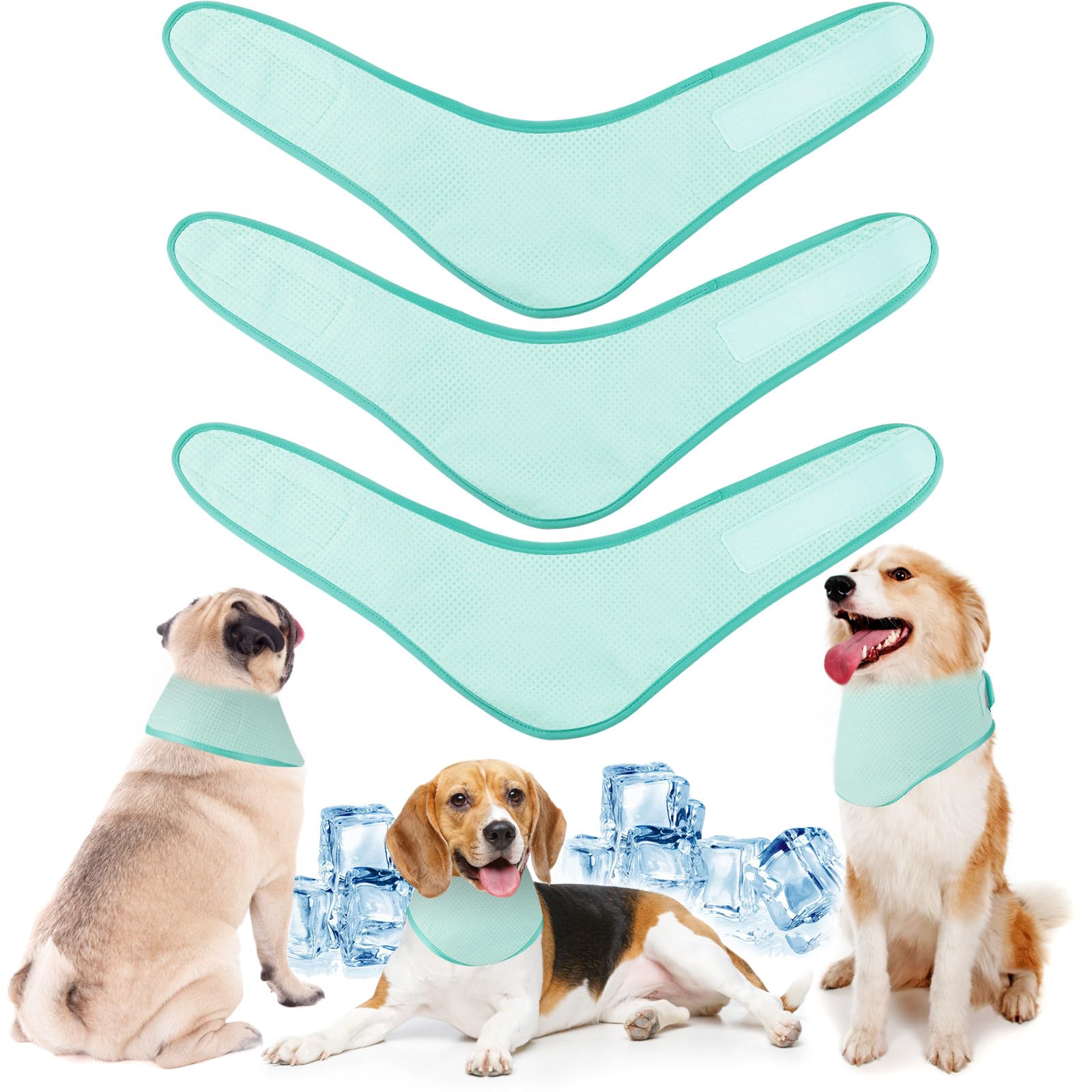 3 Pack Dog Cooling Bandana - Breathable Ice Pet Bandana for Hot Weather, Heat Dissipation Dog Neck Cooler Collar for Summer, Calming Triangle Scarf for Dogs & Cats (Green) - Perfect for Outdoor Walks, Beach Trips & Hot Summer Days