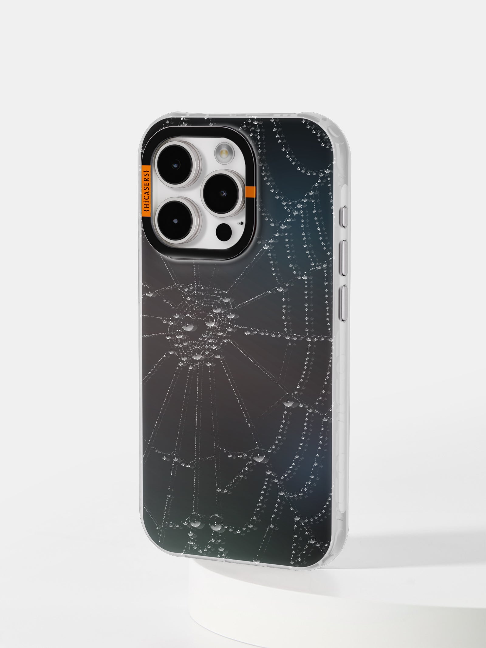 Iridescent Mirror Phone Case for iPhone & Samsung - Dewdrop Web Design, Grey - Perfect for Parties, Selfies & Everyday Glam