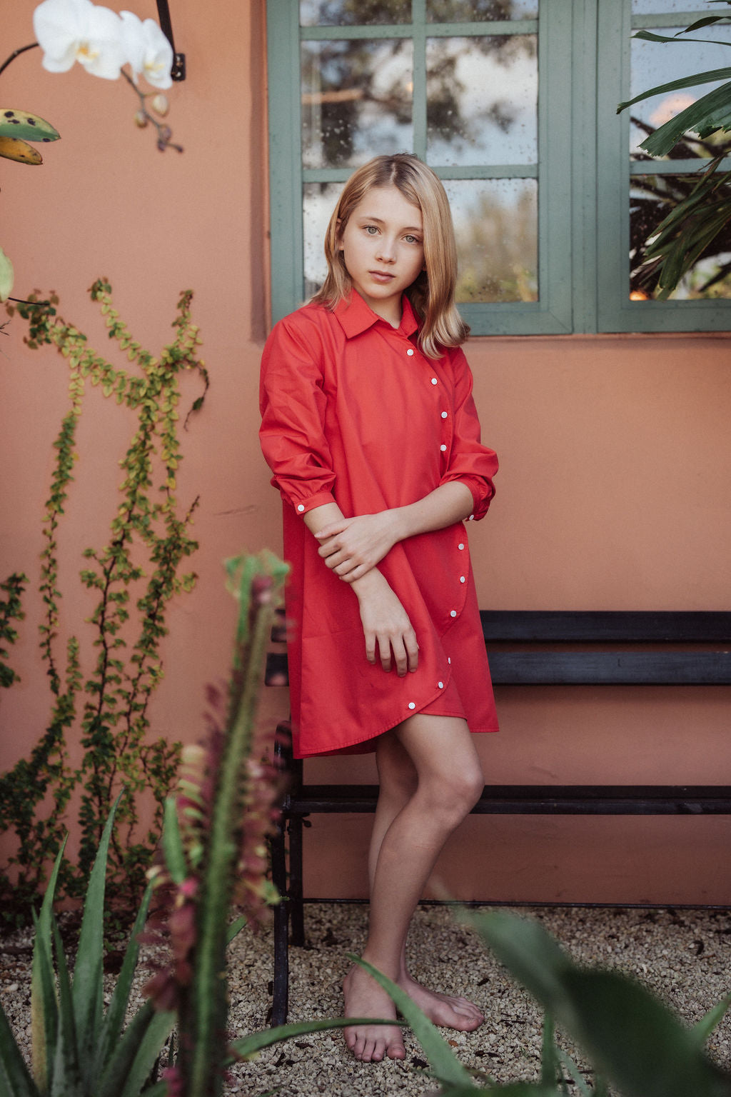 Coral Mini Nod Rounded Button Dress - Elegant Women's Summer Casual Outfit for Beach, Party & Date Night