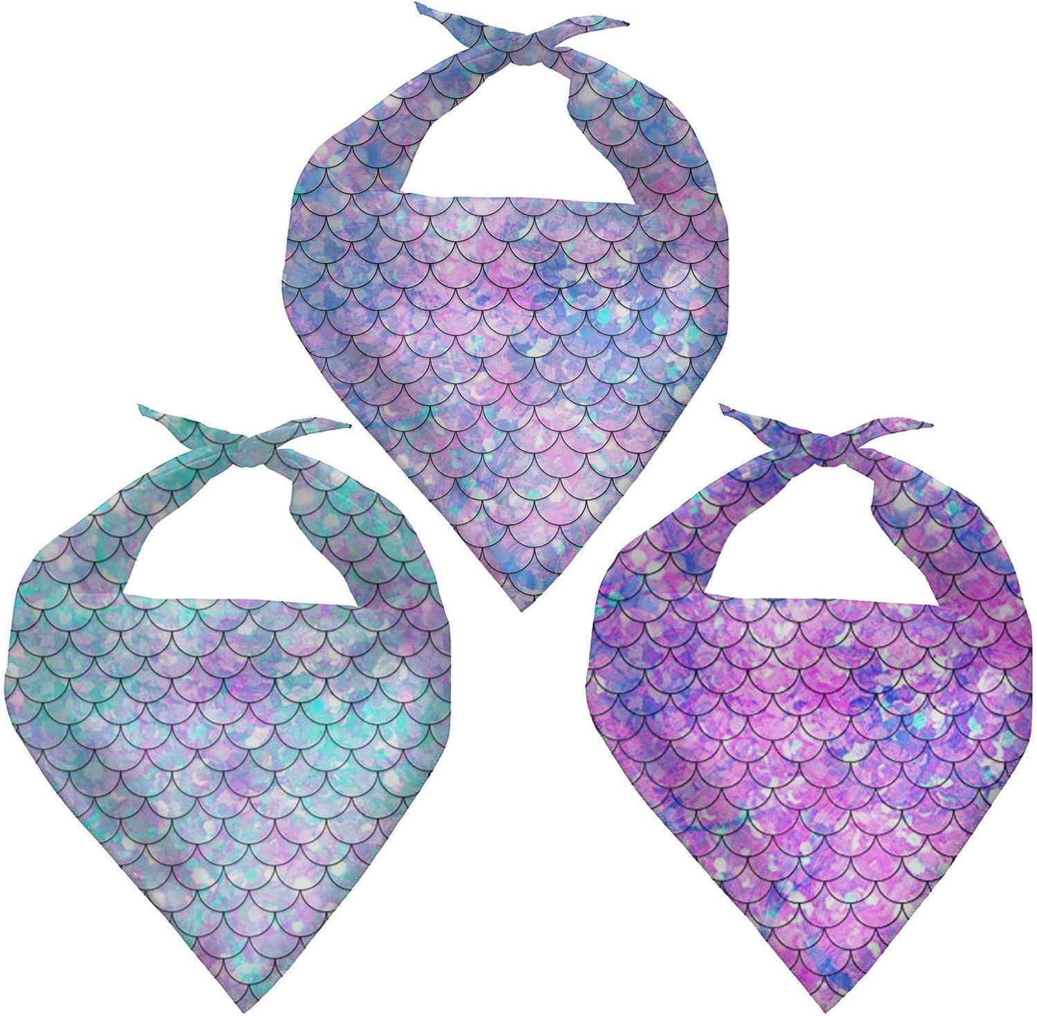 Advocator Mermaid Scales Dog Bandanas Set of 3 - Washable Pet Scarf & Kerchief for Small Medium Large Dogs - Cute Fall Accessories for Outdoor Adventures, Halloween Costumes, and Photo Shoots