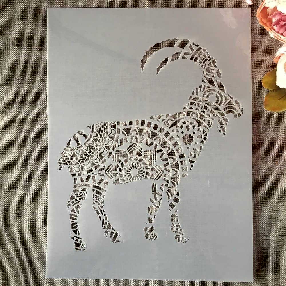 35x26cm Large Reusable Mandala Goat Stencils for DIY Painting - Wall, Floor, Furniture & Scrapbook Decorations | Perfect for Home Decor, Craft Projects & Artistic Designs
