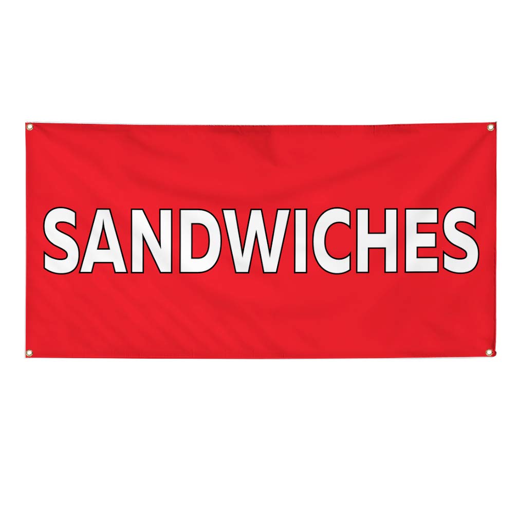 Vinyl Banner Multiple Sizes - Weatherproof Outdoor Advertising Sign with 10 Grommets (60x144 Inches) - Ideal for Restaurants, Food Trucks, Yard Sales & Industrial Use - Durable Sandwiches Printing for All Weather Conditions