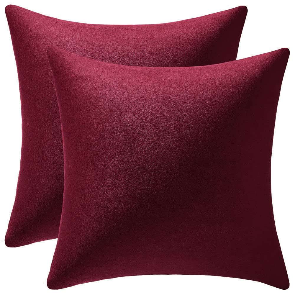 DEZENE 26x26 Inch Velvet Euro Pillow Covers Set of 2 - Soft Oversized Square Couch Pillow Shams for Sofa & Living Room Decor - Burgundy Throw Pillow Cases for Home, Bedroom & Dorm Comfort