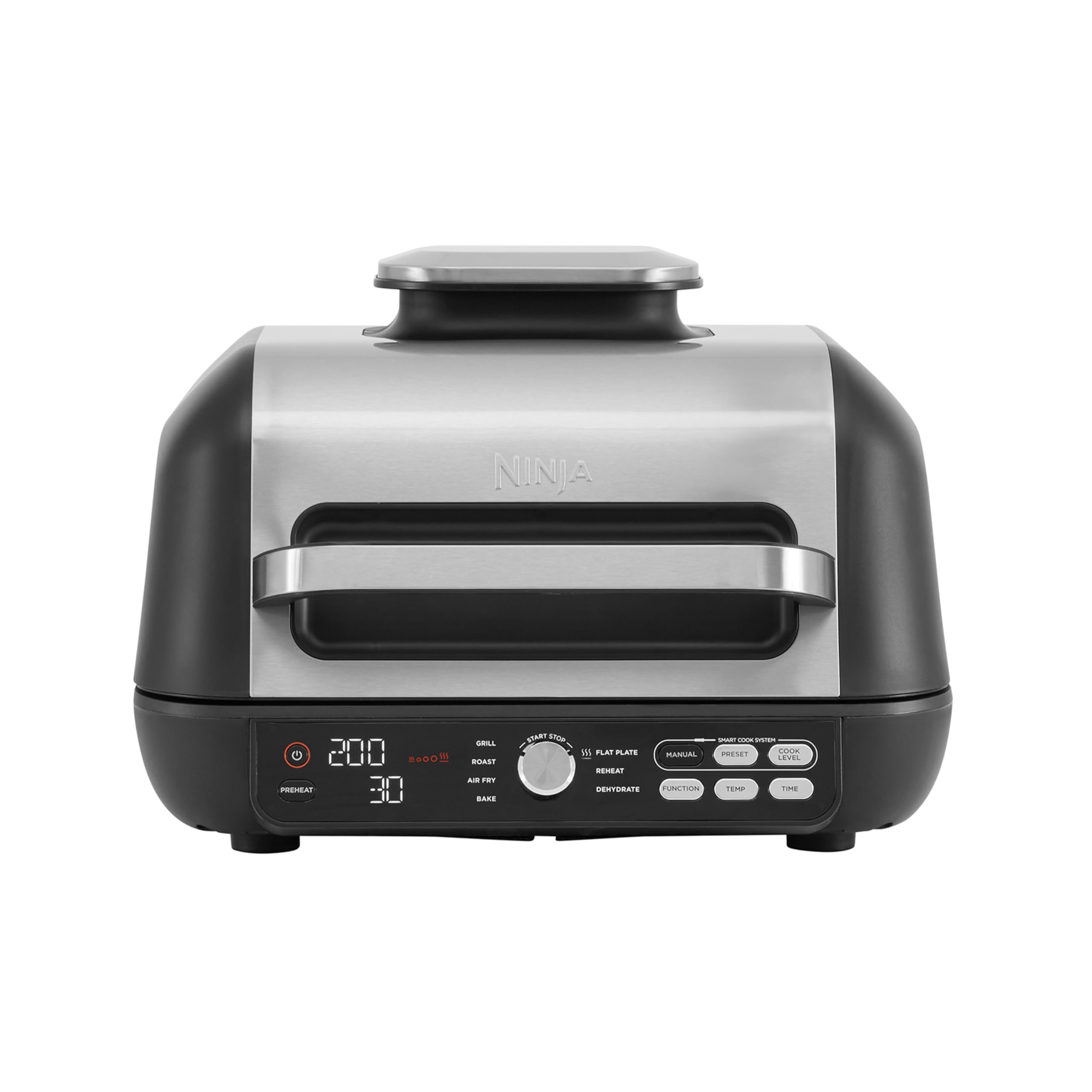 Ninja Foodi MAX PRO 7-in-1 Health Grill & Air Fryer 3.8L - Digital Cooking Probe, Flat Plate, Bake, Dishwasher Safe Parts - Silver/Black AG651UK - Perfect for Healthy Cooking, Grilling, Air Frying & Family Meals