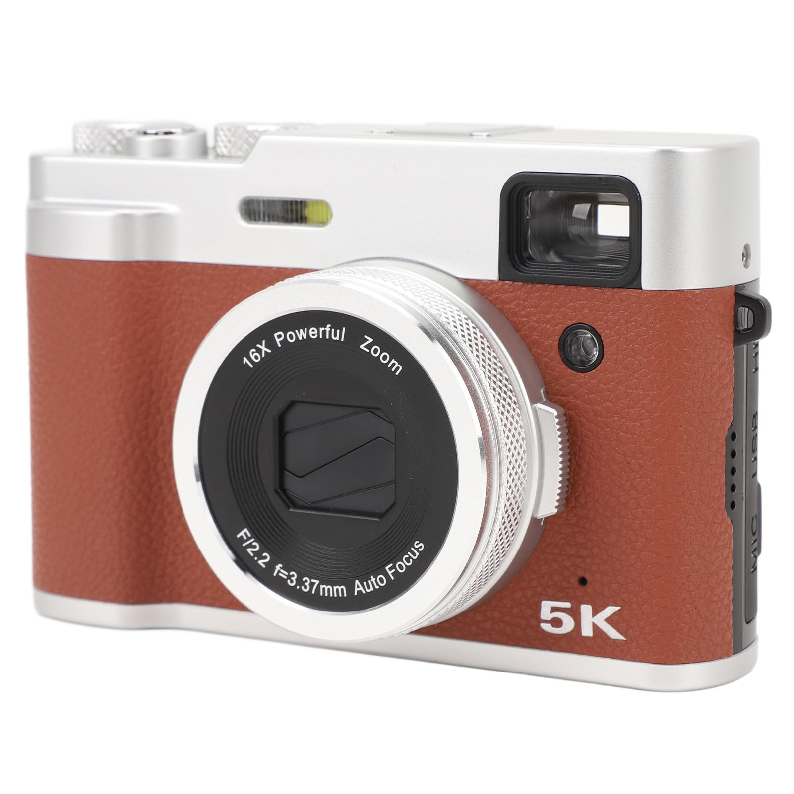 5K Digital Camera 48MP Vlogging Camera with Auto Focus & Dual Lens - 16X Zoom, Compact Anti-Shake Video Camera for Kids, Students, Teens (Brown) - Perfect for Travel, YouTube Content Creation & Everyday Photography