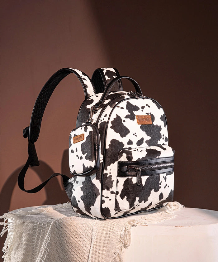 Wrangler Cow Print Backpack for Women & Men - Durable Laptop Backpack with USB Charging Port - Perfect for School, College, Travel & Outdoor Adventures