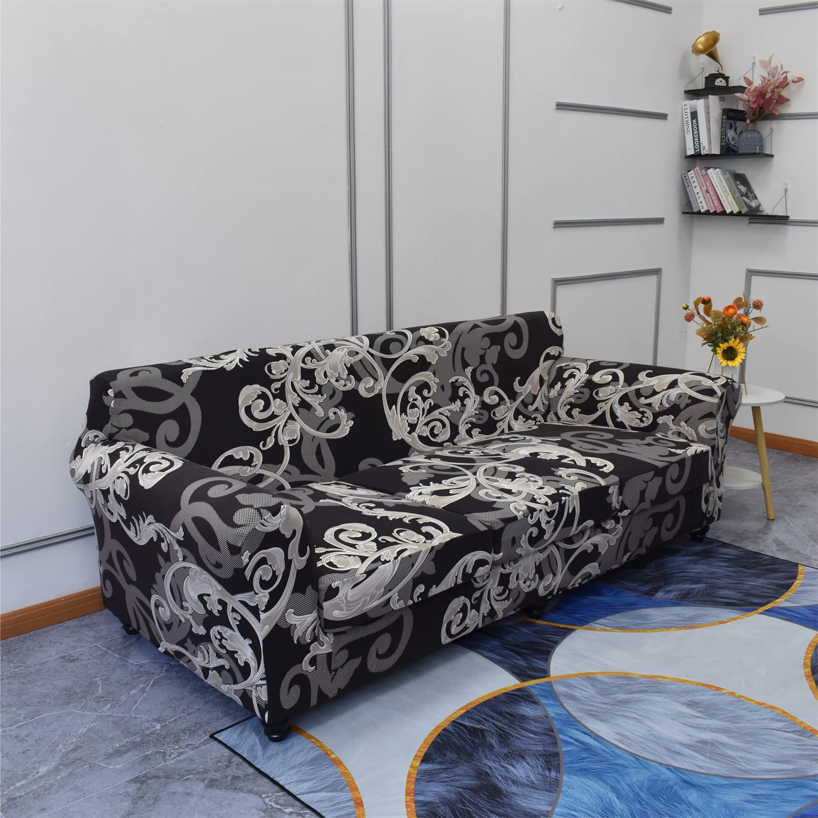 KRFOONN 4-Piece Stretch Sofa Covers for 3-Cushion Couches - Printed Washable Slipcover with 3 Separate Seat Covers - Furniture Protector for Pets & Kids (Large, 09) - Perfect for Living Room, Family Room & Pet-Friendly Homes