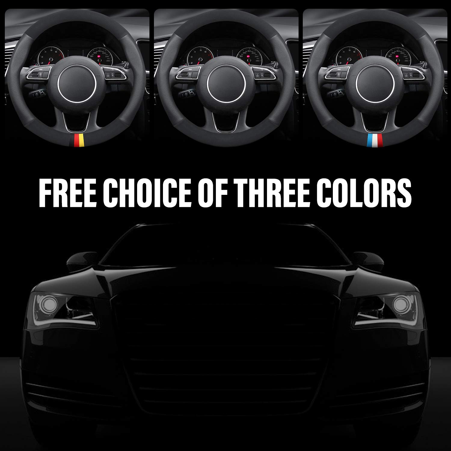 Ergocar Sport Microfiber & PU Leather Steering Wheel Cover - Non-Slip Grip, Universal Fit for 38cm (15