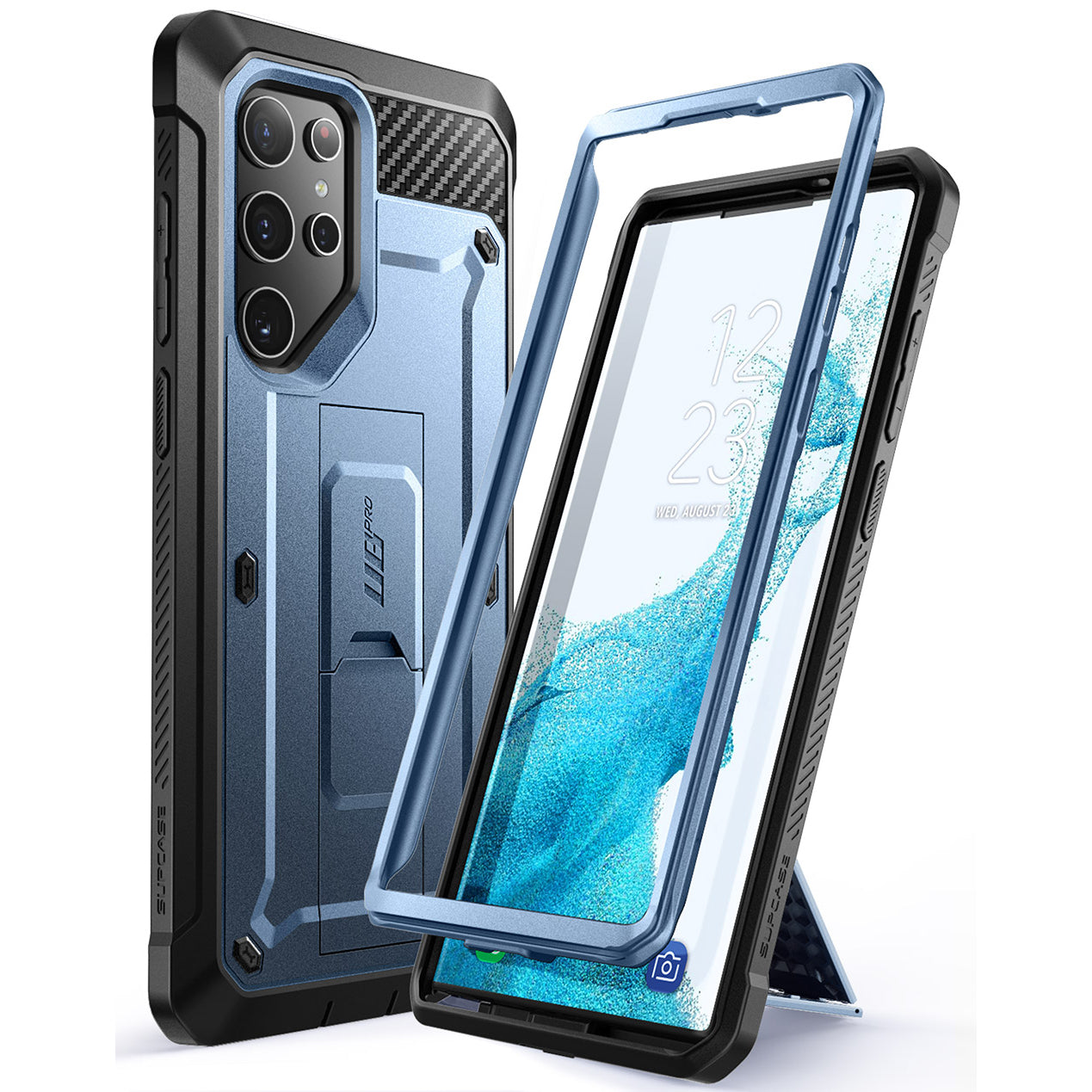 Samsung Galaxy S22 Ultra Unicorn Beetle Pro Rugged Case - Heavy Duty Shockproof Cover with Built-in Screen Protector, Metallic Blue - Perfect for Outdoor, Work & Extreme Sports Protection
