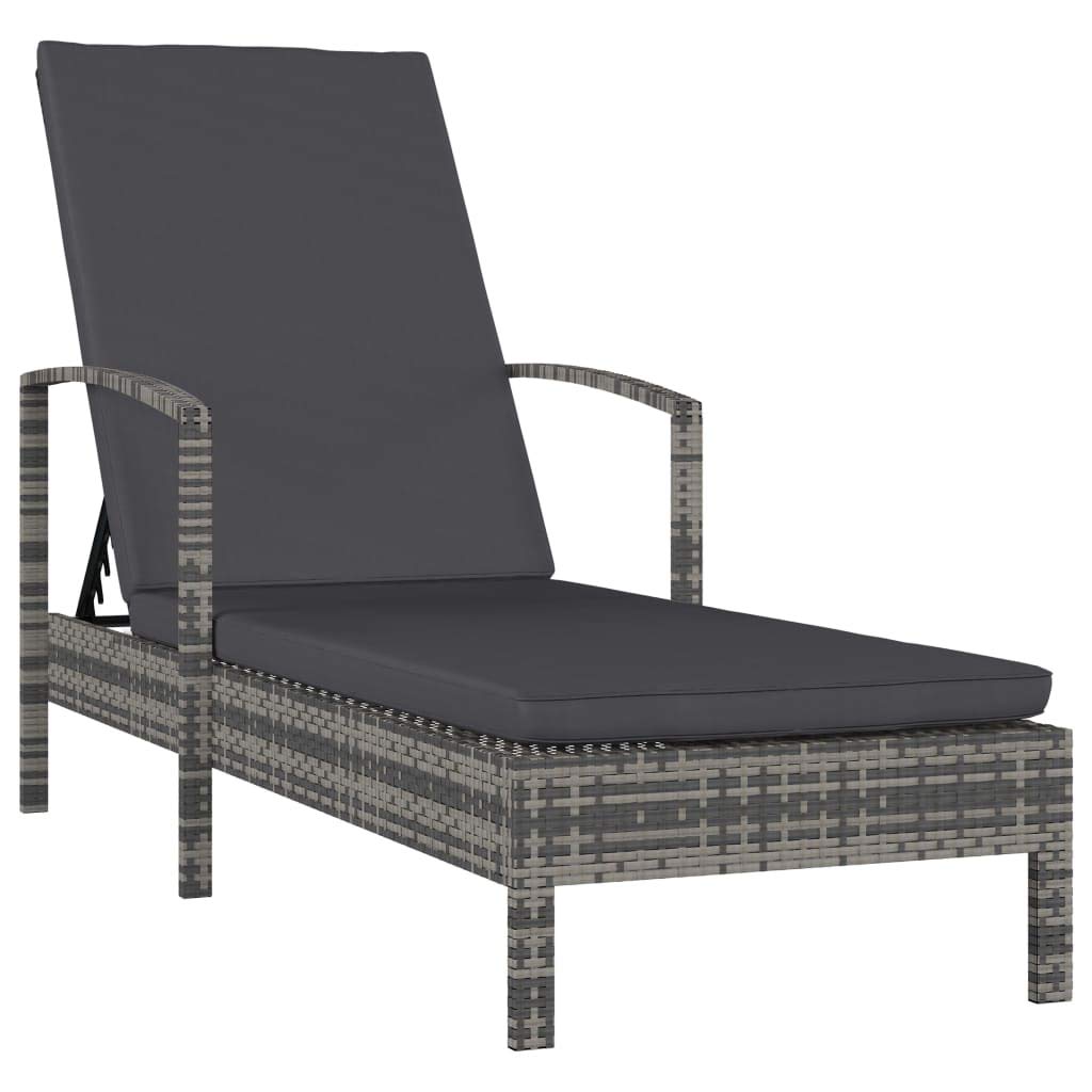 Adjustable Outdoor Chaise Lounge Chair - Poly Rattan Patio Sun Lounger with Armrests & Cushion for Beach, Pool, Backyard - Grey | Perfect for Relaxing by the Poolside or Sunbathing in Your Garden