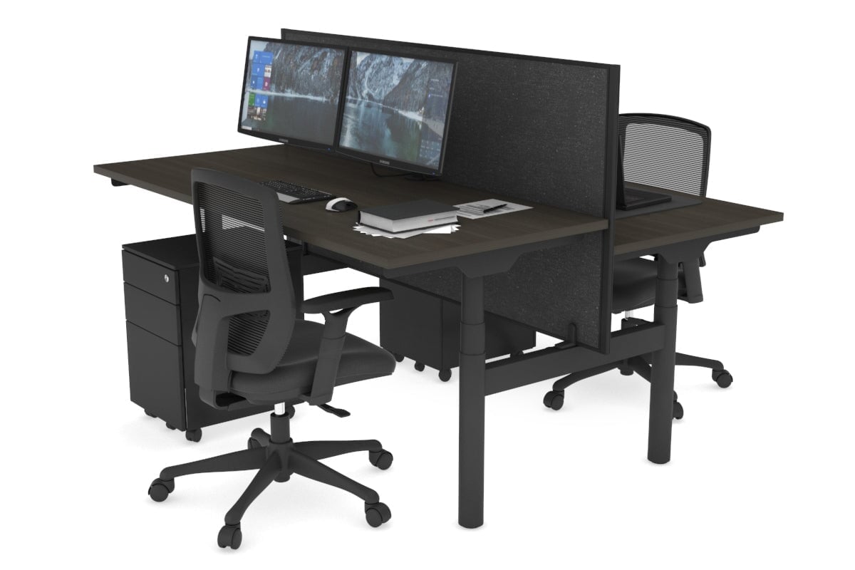 Flexi Premium Height Adjustable 2-Person H Bench Workstation - Black Frame [1400L x 700W] - Ergonomic Office & Home Workspace Solution for Team Collaboration