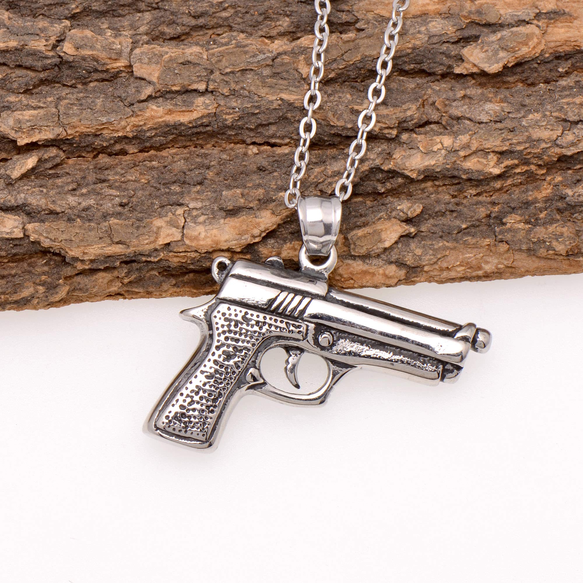 Paialco Stainless Steel Gun Pendant Necklace for Men - Tactical Glock Pistol Charm Jewelry - Perfect for Gun Enthusiasts, Shooting Range, Hunting & Outdoor Adventures