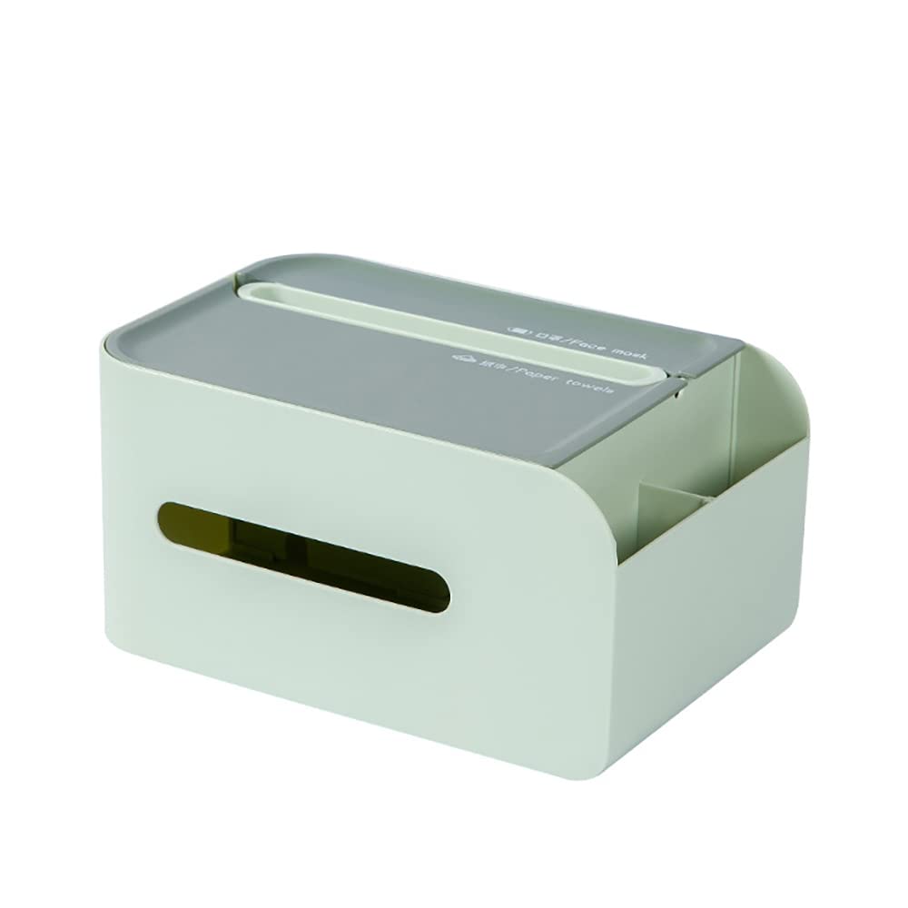 Multi-Function ABS Tissue Box Cover Holder with Storage Organizer - Green | Napkin Tissue Box Caddy for Bathroom, Bedroom & Office | Keeps Tissues Dry & Organized in Any Room