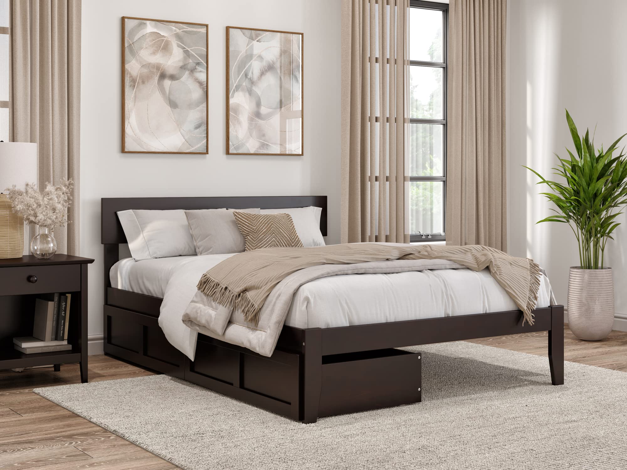 AFI Boston Full Size Platform Bed with Storage Drawers in Espresso - Modern Wooden Bed Frame with Underbed Storage for Small Spaces - Perfect for Apartments, Dorms & Guest Rooms
