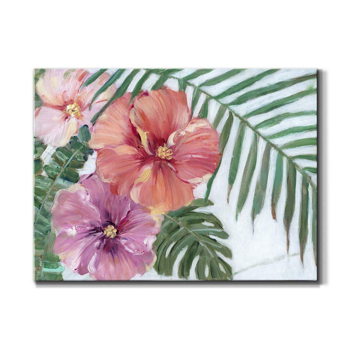 Modern Pinkish Red Hibiscus Flower Canvas Wall Art - 8