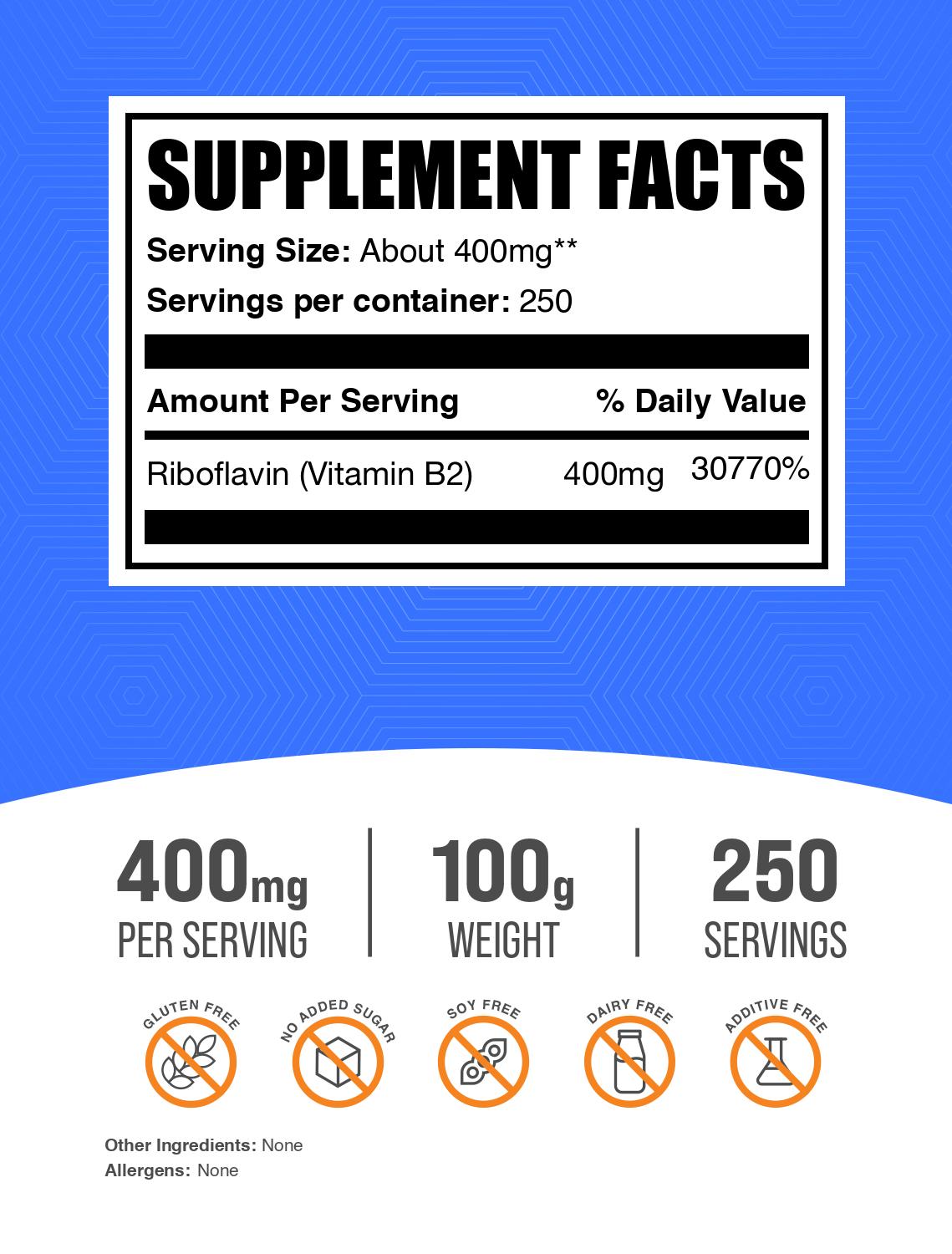 Pure Riboflavin (Vitamin B2) Powder Supplement - 100% Natural Energy Booster for Skin, Eyes & Metabolism - Perfect for Smoothies, Baking & Daily Nutrition