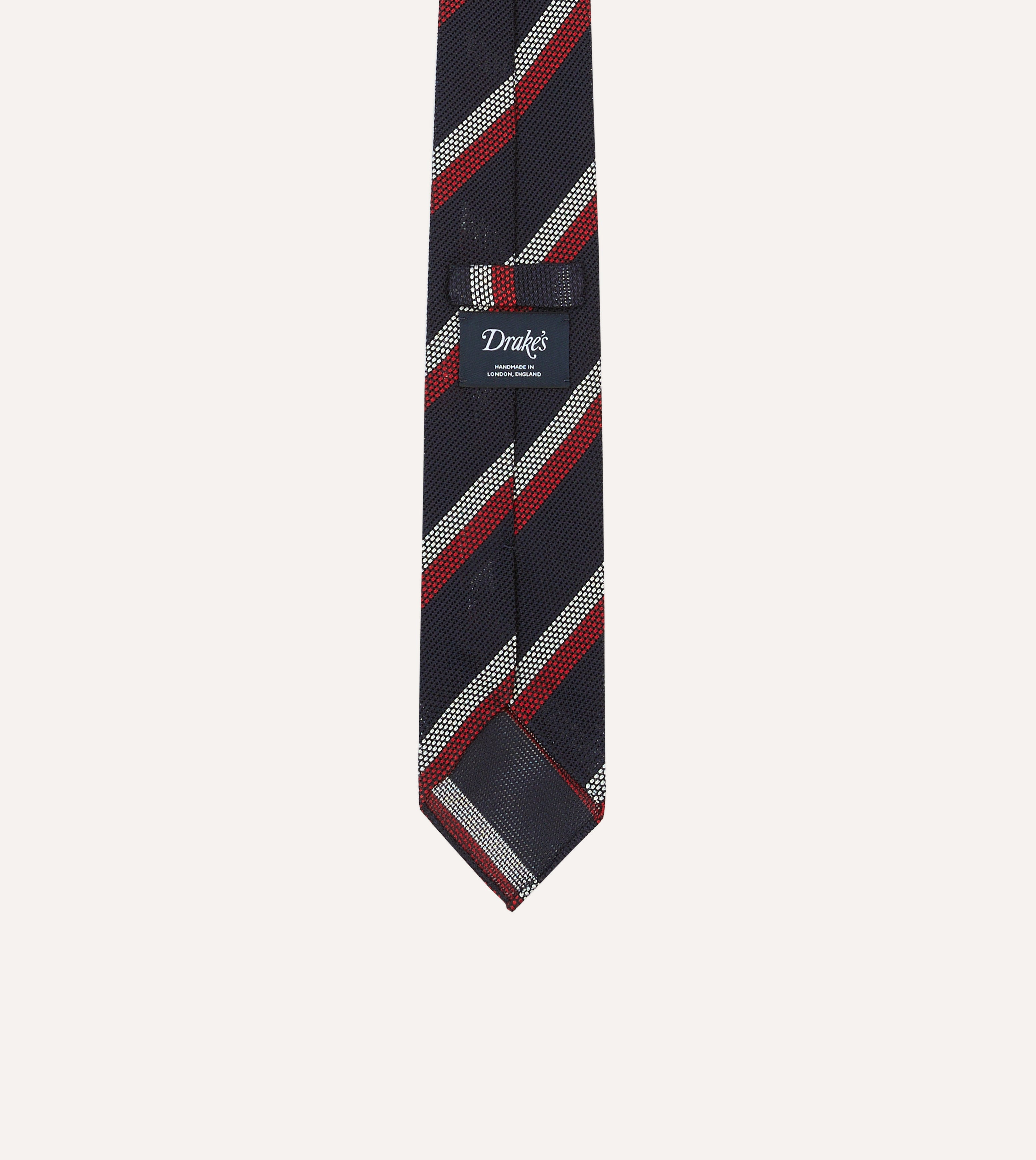 Premium Navy, Red & White Double Stripe Hand-Rolled Silk Grenadine Necktie for Business, Weddings & Formal Occasions
