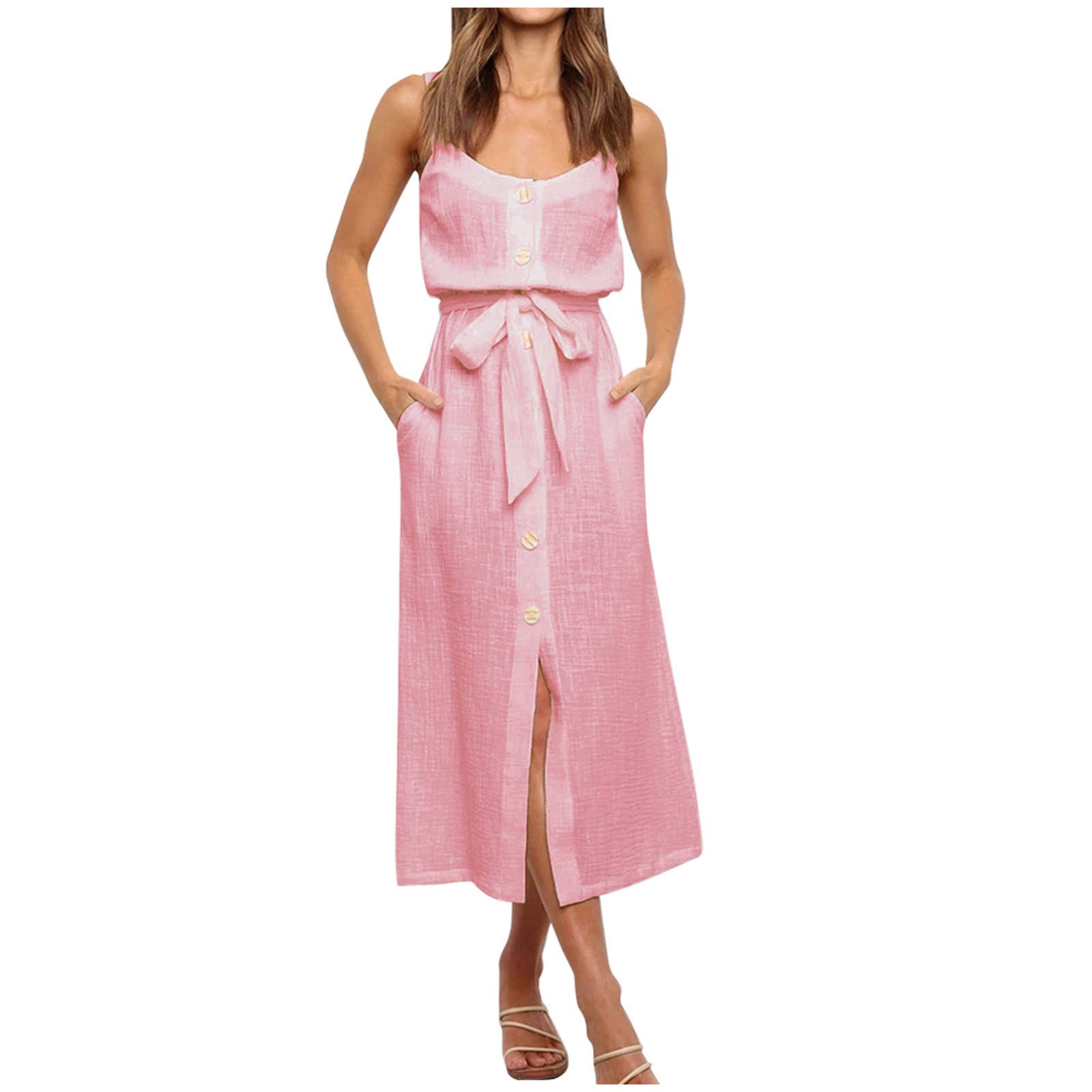 QIFEILA Women's Sexy Sleeveless Bandage Dress with Long Buttons - 2022 Casual Loose Vest Dress for Summer, Party & Night Out
