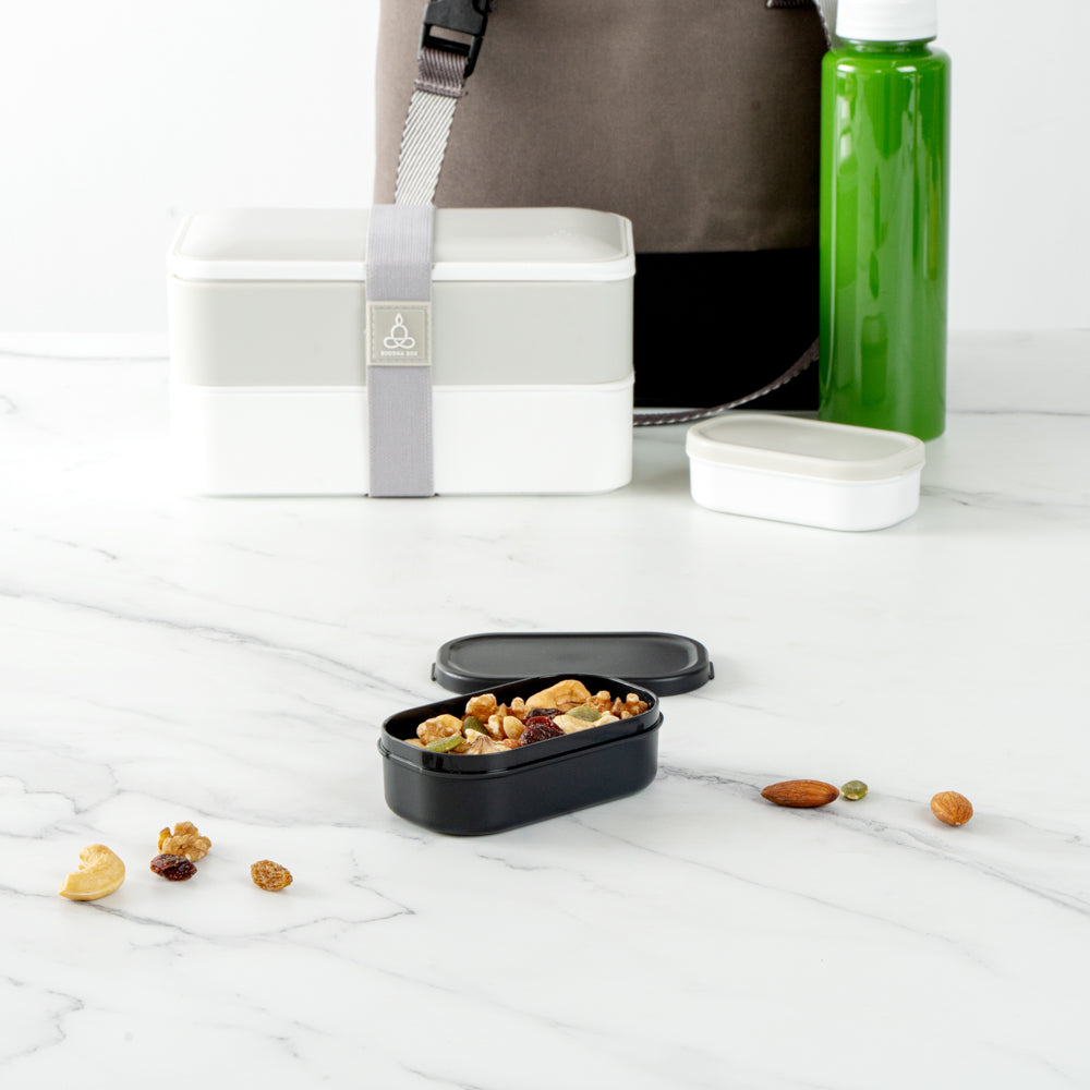Bento Tek 3 oz Black Buddha Box Snack & Sauce Containers with Lids - 4 Pack (3.75