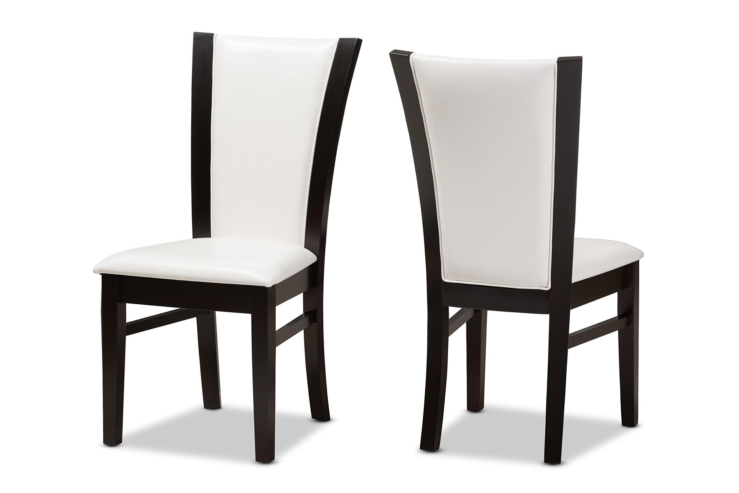 Baxton Studio Adley Dining Chair - Dark Brown Wood Frame with White Faux Leather Upholstery - Modern Kitchen & Dining Room Furniture for Home & Restaurant Use