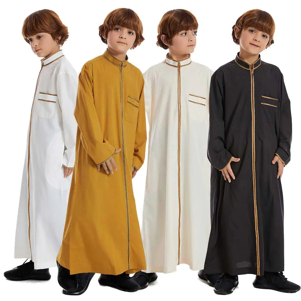 Premium Middle Eastern Arab Boy Thobe Thawb - Traditional Islamic Zipper Robe for Kids - Perfect for Eid, Weddings & Special Occasions