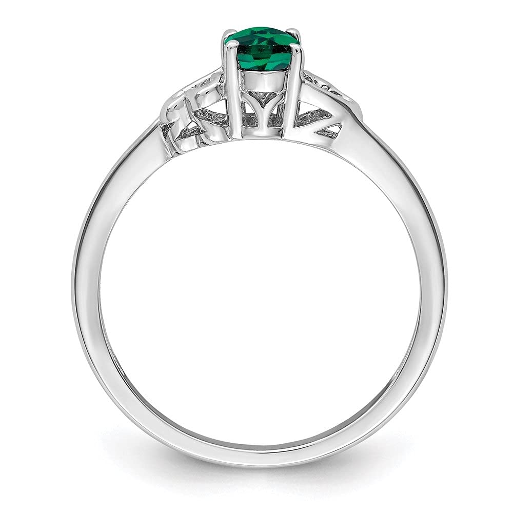 Diamond2Deal 925 Sterling Silver Rhodium Plated Created Emerald Engagement Ring (0.37ct) - Elegant Wedding Proposal Jewelry for Her, Perfect Anniversary & Valentine's Day Gift