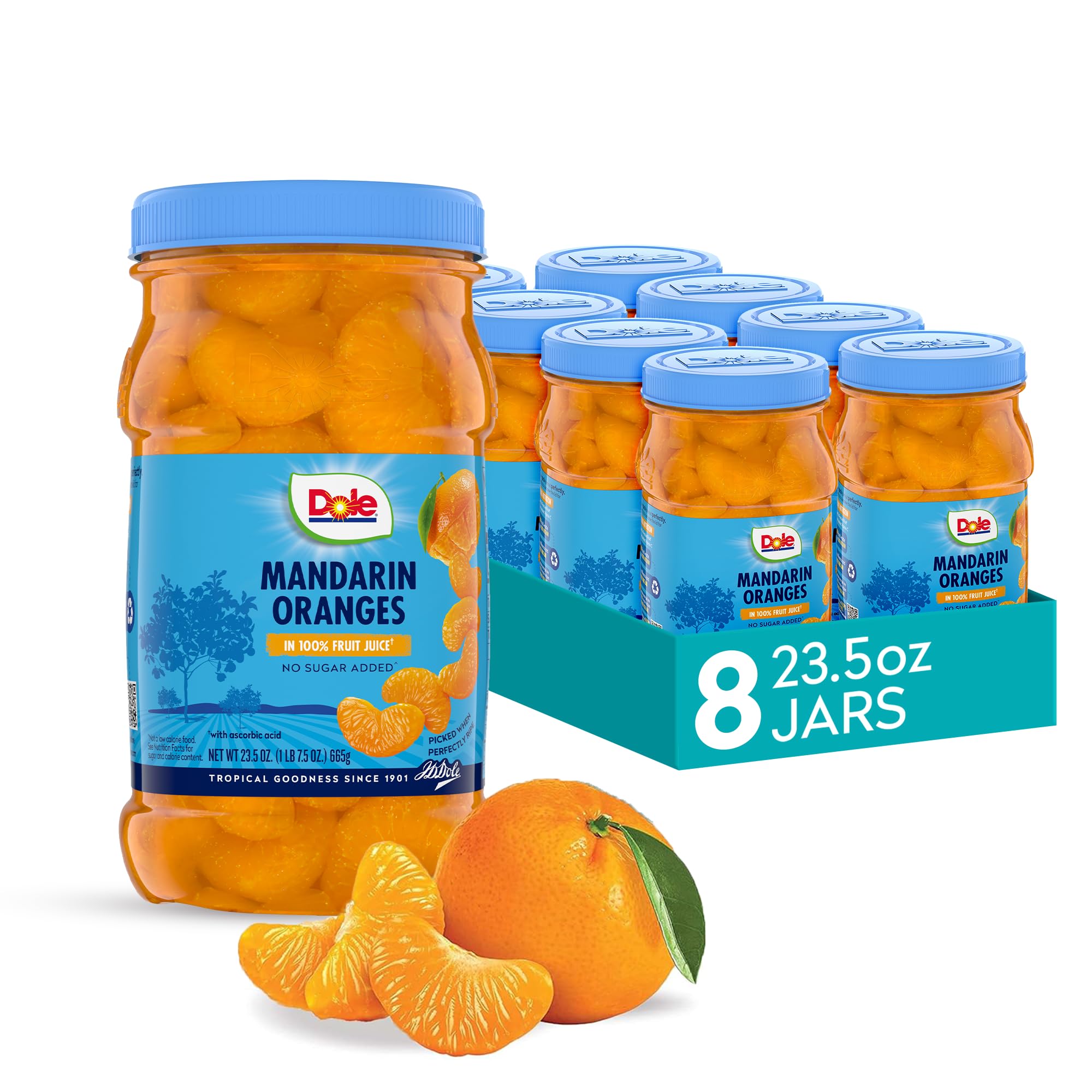 Dole Mandarin Oranges in 100% Fruit Juice - Resealable Jar (23.5 oz, 8-Pack) - Vitamin C Rich Snack - Perfect for Lunchboxes, Smoothies & Healthy Desserts