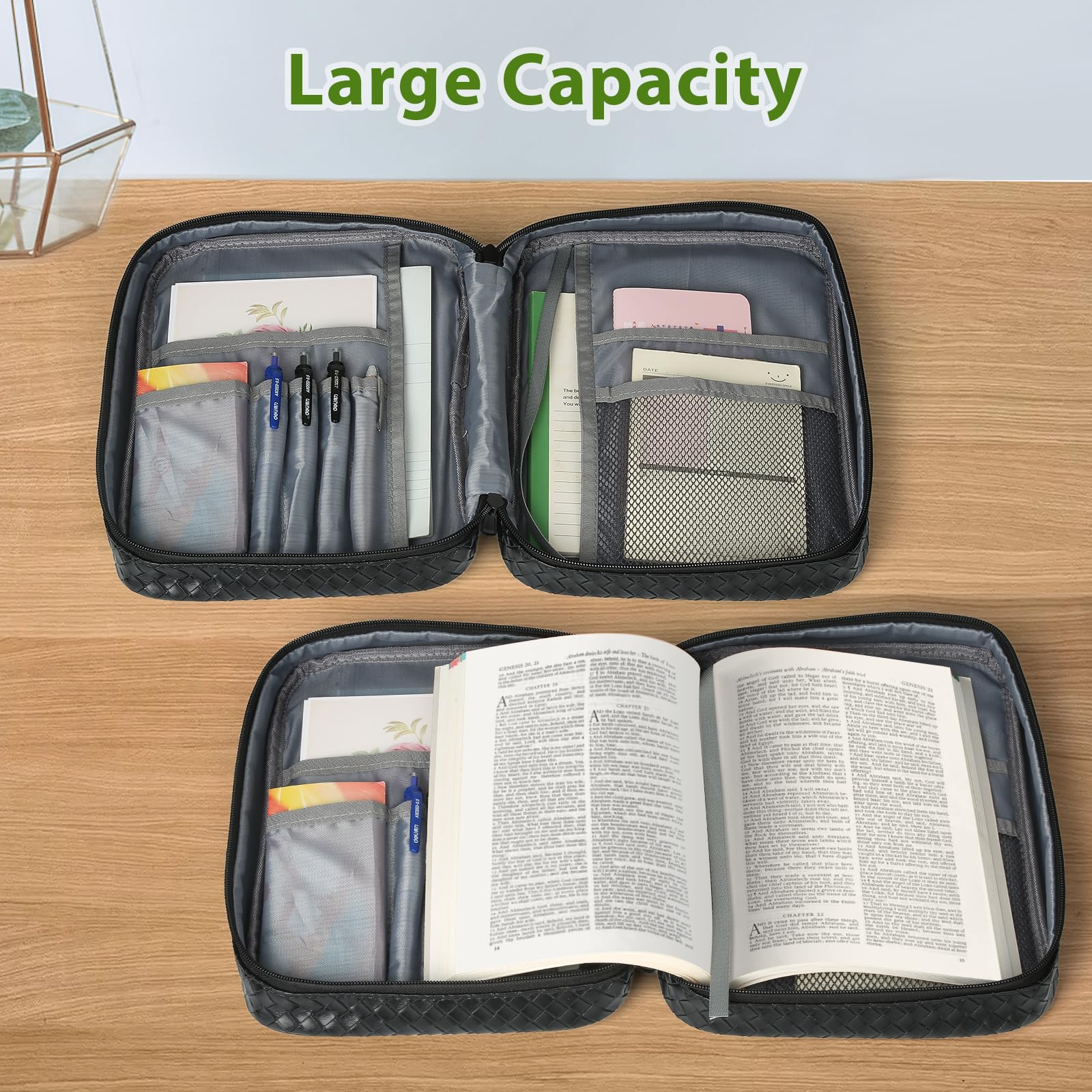Premium Bible Cover for Women & Men - Durable Bible Carrying Case with Handle & Pockets - Protective Church Organizer Bag - Ideal Christian Gift for Girls, Boys & Adults (Black) - Perfect for Church Services, Bible Study & Travel