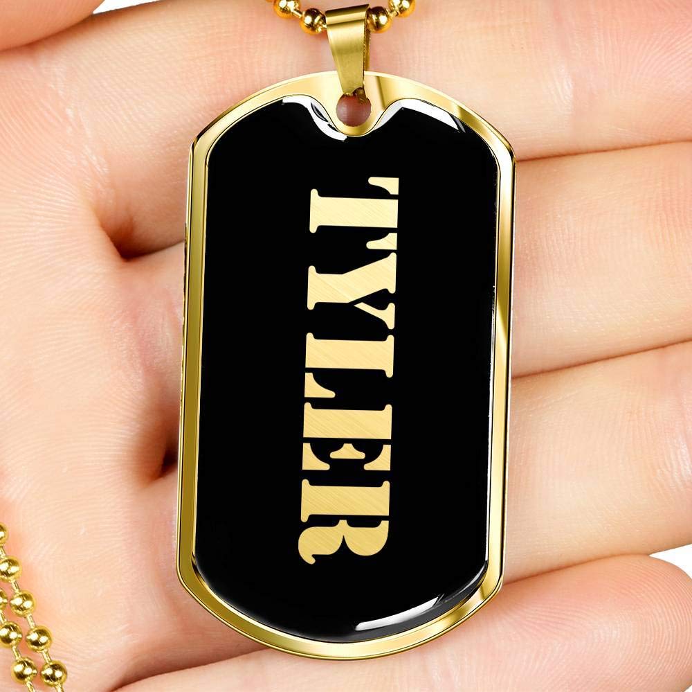 Tyler v2 18k Gold Plated Luxury Dog Tag Necklace - Personalized Name Engraved Jewelry for Men, Father's Day & Birthday Gifts - Perfect for Everyday Wear, Special Occasions & Gifting
