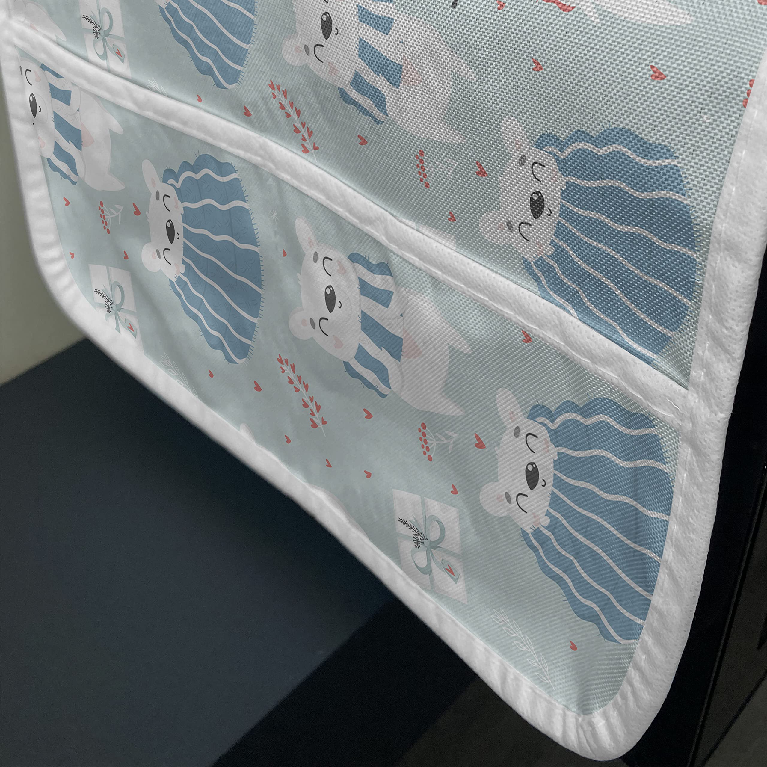 Ambesonne Polar Bear Microwave Cover - Hand Drawn Cartoon Design with Hearts, Waterproof Kitchen Organizer with Pockets, 36 x 12 Inches, Pale Blue & Coral - Perfect for Cozy Kitchens & Microwave Protection