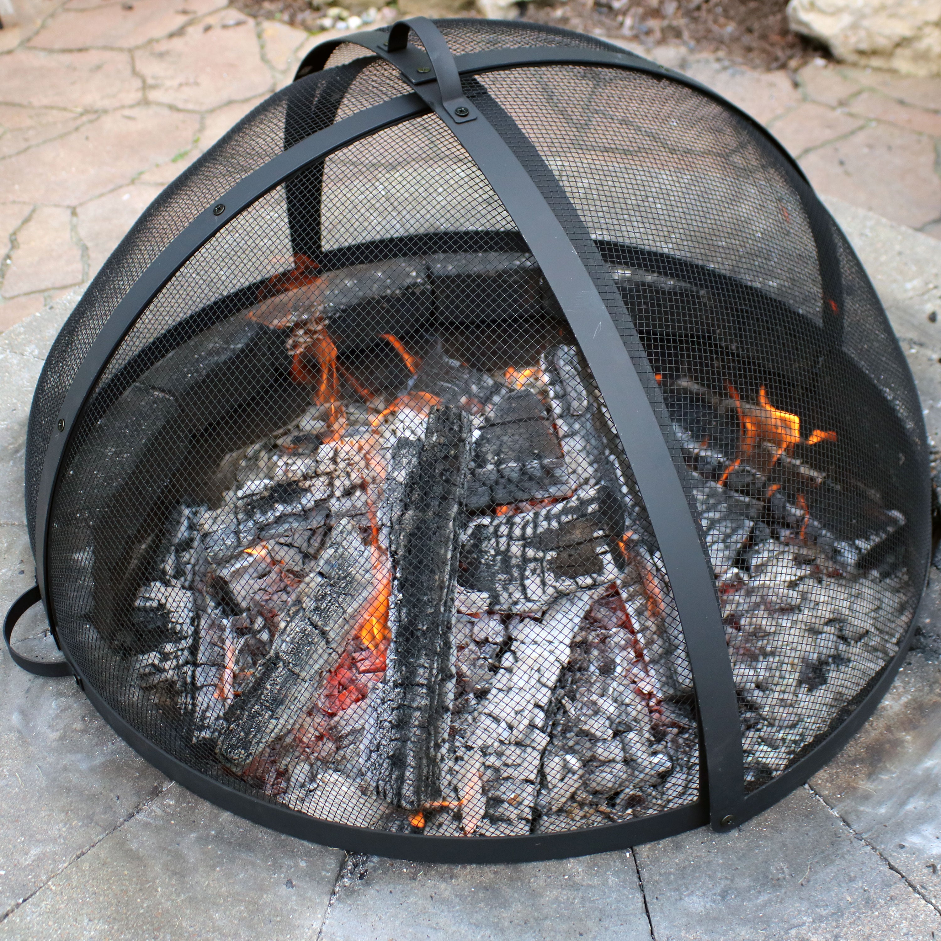 Easy Access Steel Fire Pit Spark Screen Cover - Durable & Rust-Resistant for Outdoor Camping, Backyard, Patio & Bonfire Safety