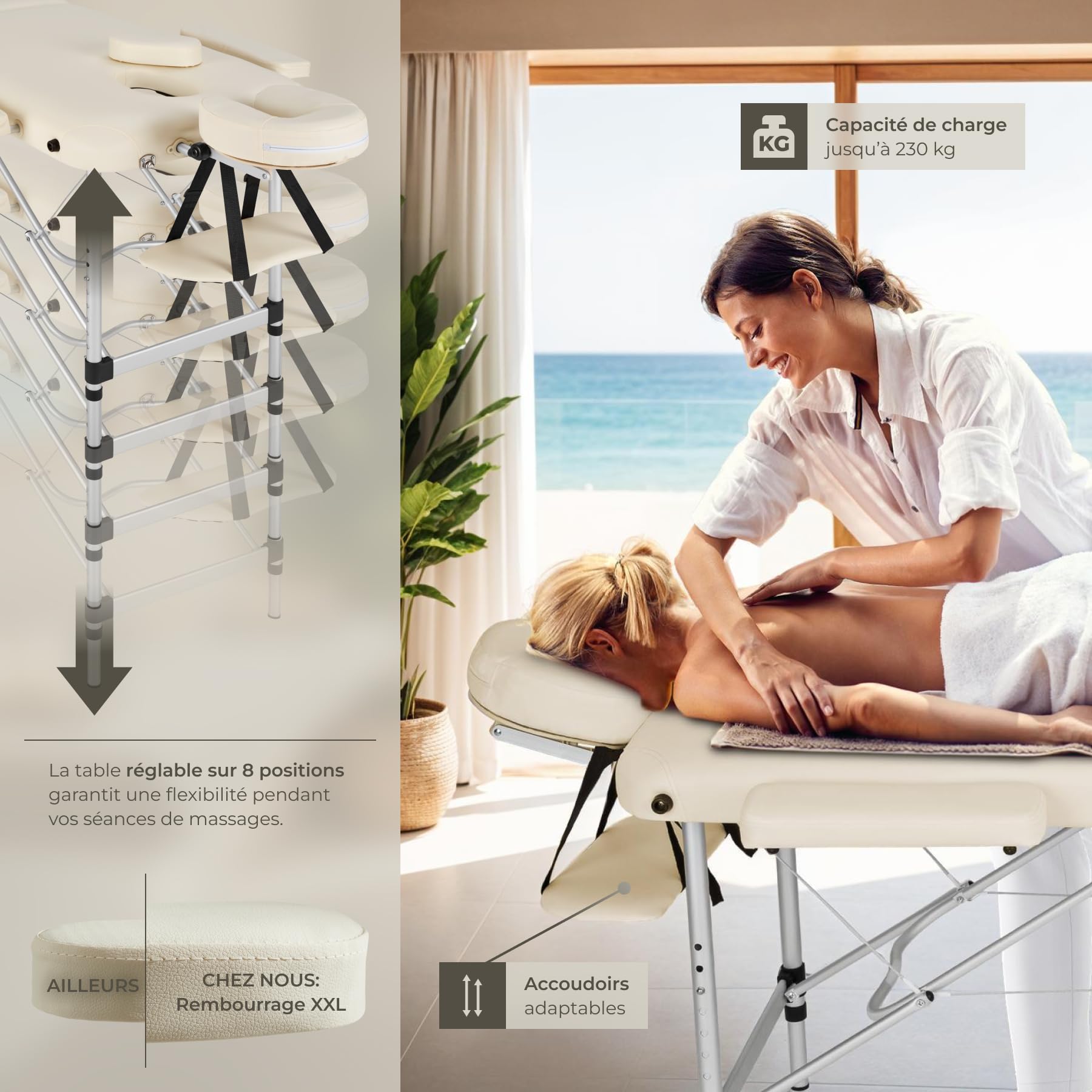 TecTake® Professional Folding Massage Table 2-Zone Aluminum Cosmetic Bed for Tattoo & Spa - Portable with Armrest & Carry Case - Perfect for Home, Salon, and Mobile Therapists