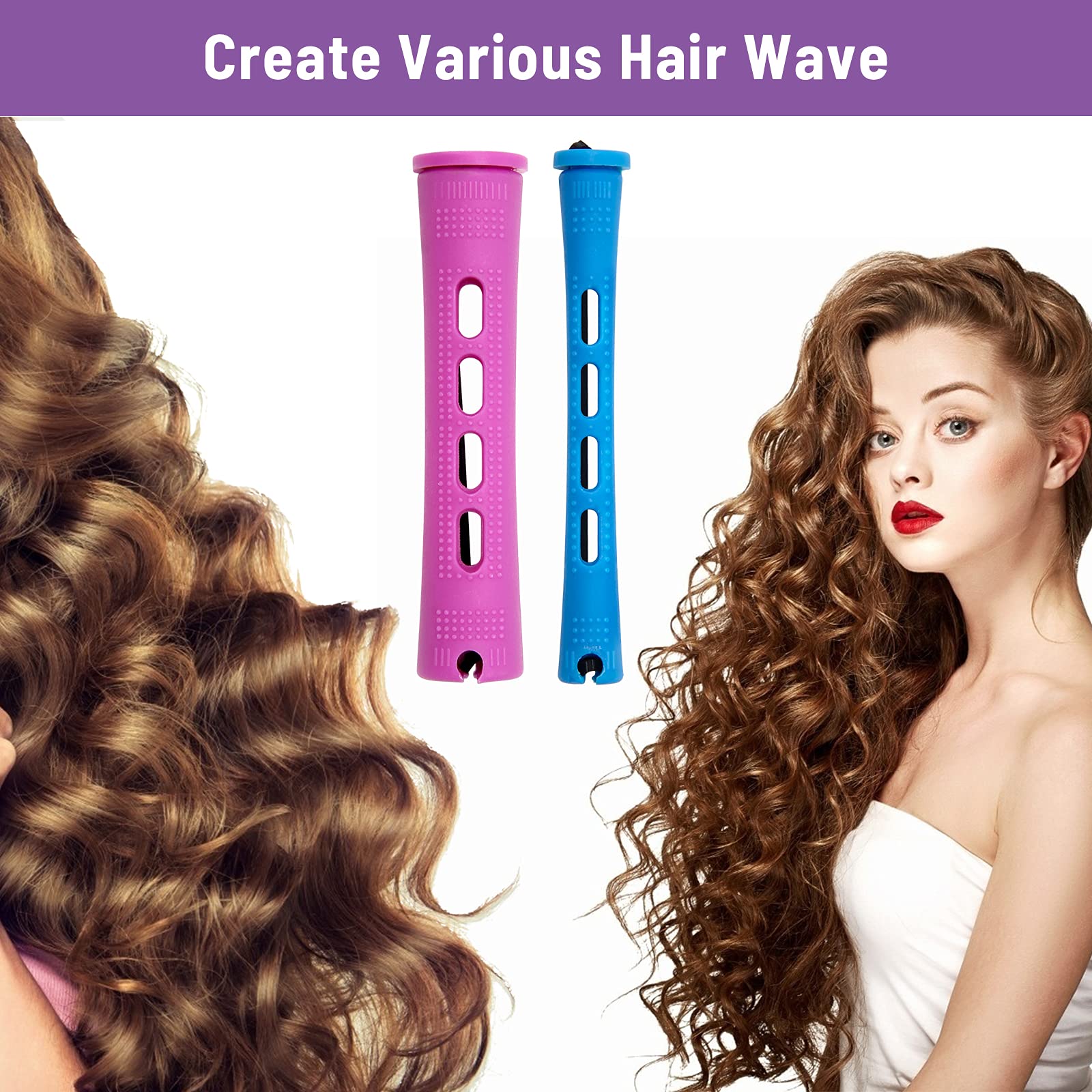 Ahier 62 PCS Hair Perm Rods Set - 60 Short Cold Wave Rods & 2 Stainless Steel Rat Tail Combs for Professional Hair Styling & Salon Supplies - Perfect for Home Use, DIY Curls & Perms