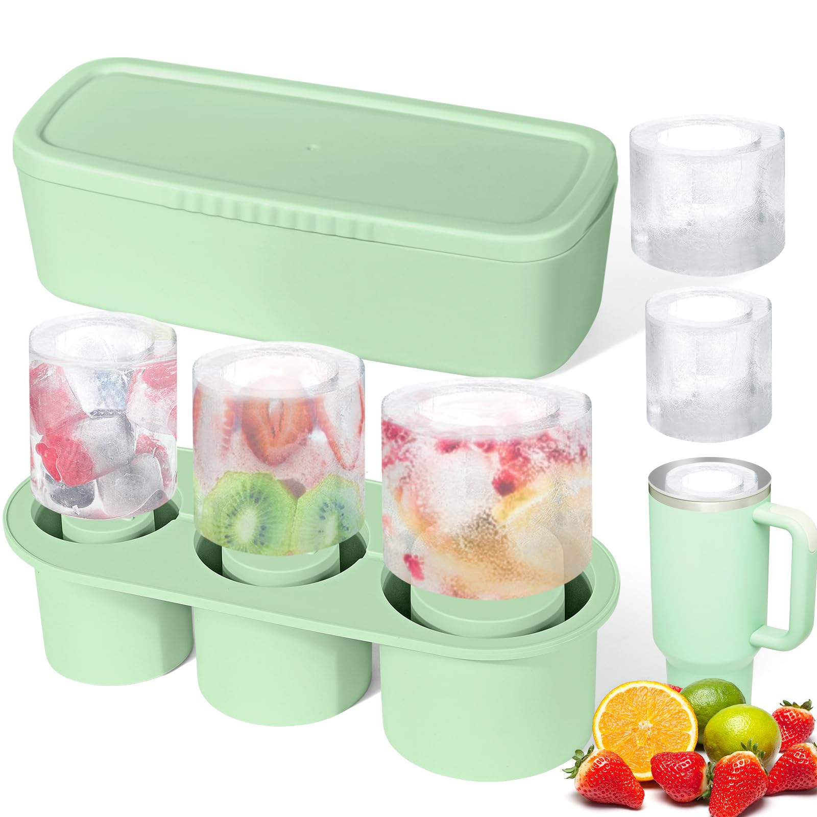 Premium Silicone Ice Cube Tray for Stanley Cup 30-40oz Tumblers - BPA Free Whiskey & Cocktail Ice Maker with Lid - Easy Fill & Release for Chilling Drinks, Coffee, Cocktails - Perfect for Home Bars, Parties & Outdoor Gatherings