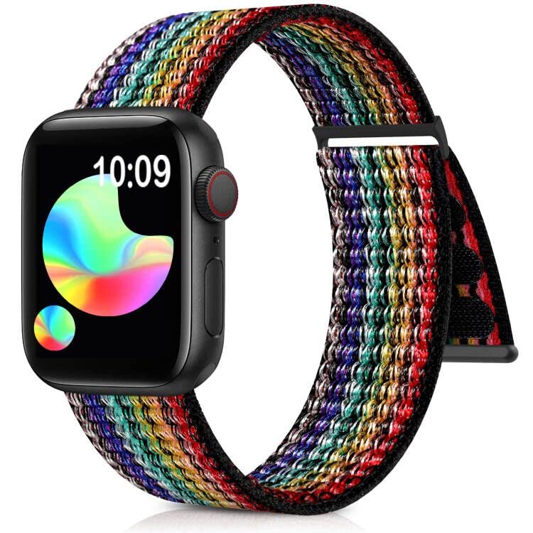 Premium Nylon Sport Loop Band for Apple Watch 38mm 40mm 41mm 42mm 44mm 45mm - Adjustable Stretchy Elastic Braided Strap Replacement for iWatch Series 8/7/6/SE/5/4/3/2/1 - Perfect for Running, Gym, Workout & Everyday Wear (Black)