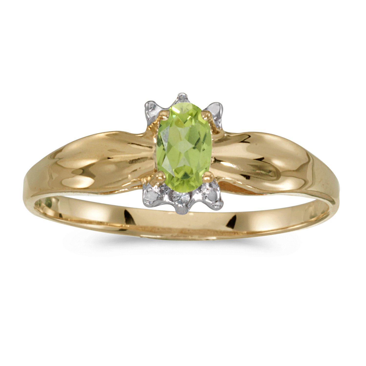 14K Yellow Gold Oval Peridot and Diamond Ring for Women - Elegant Birthstone Jewelry Gift for Engagement, Anniversary & Special Occasions