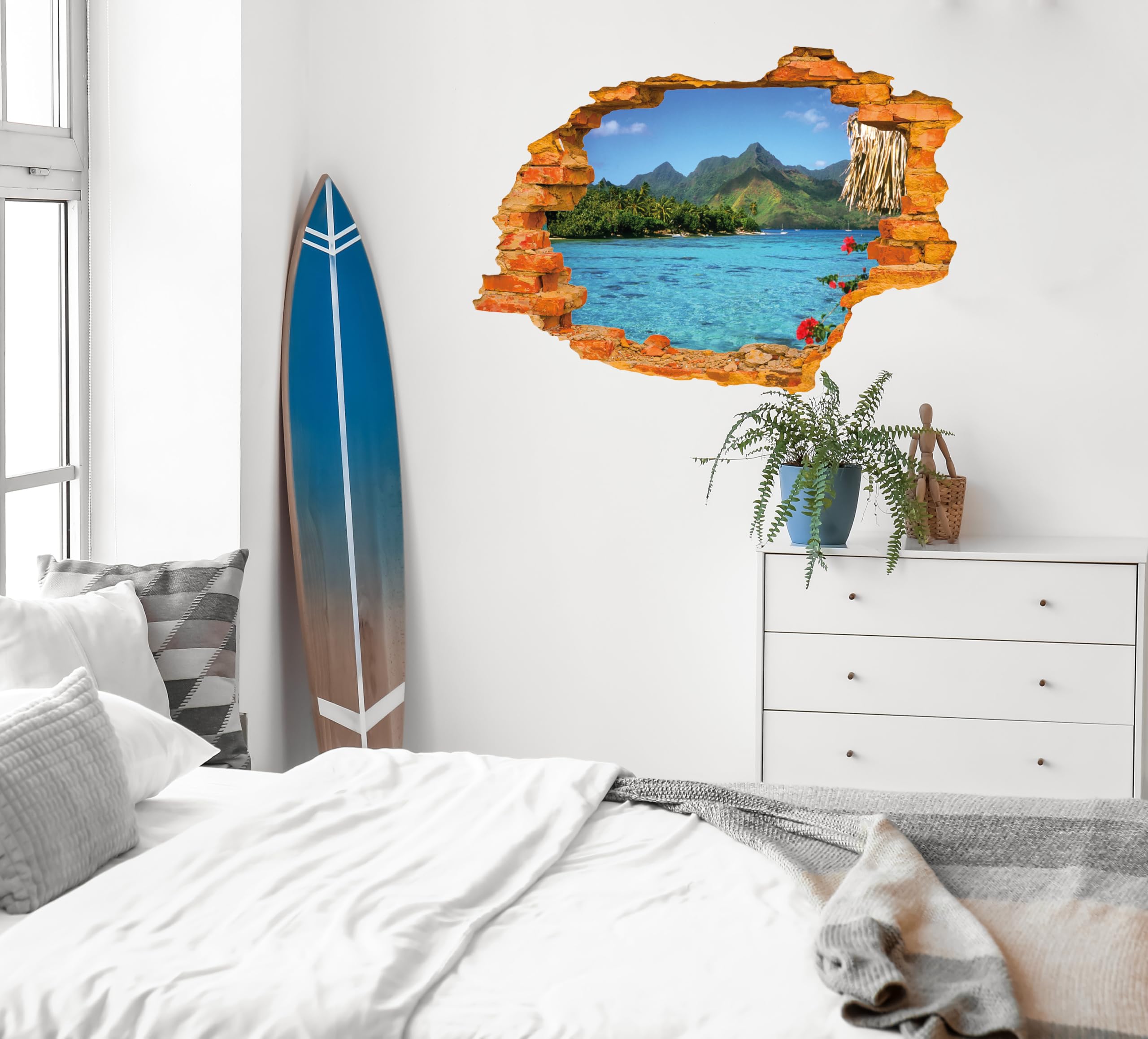 Beach Wall Decal Peel and Stick - Ocean Seascape with Mountain View Landscape Wall Sticker - Nature Themed Removable Wall Mural for Home & Bedroom Decor (30