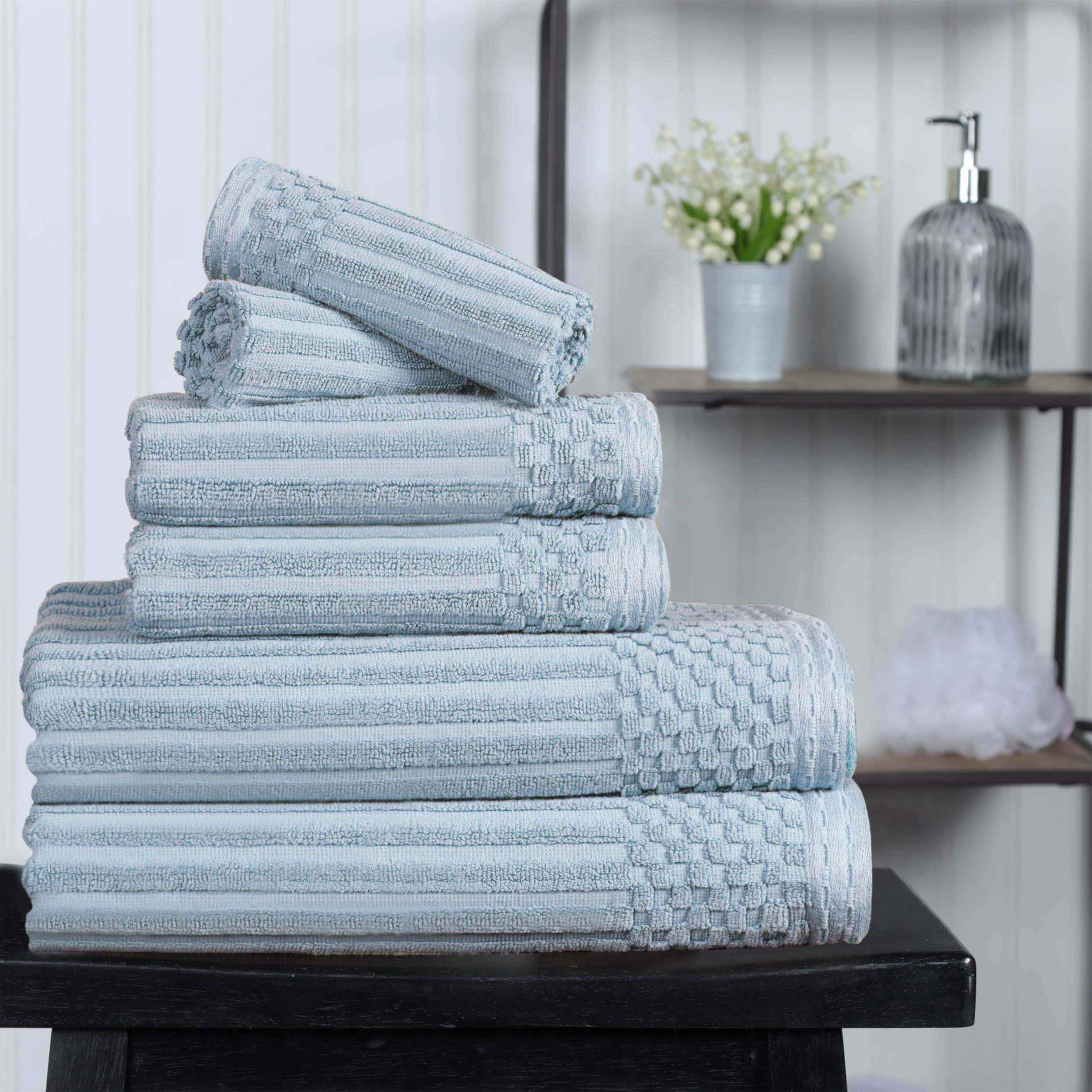 Premium 6-Piece Cotton Ribbed Textured Towel Set - Medium Weight, Soft & Absorbent Bath Towels for Spa, Gym, and Everyday Use