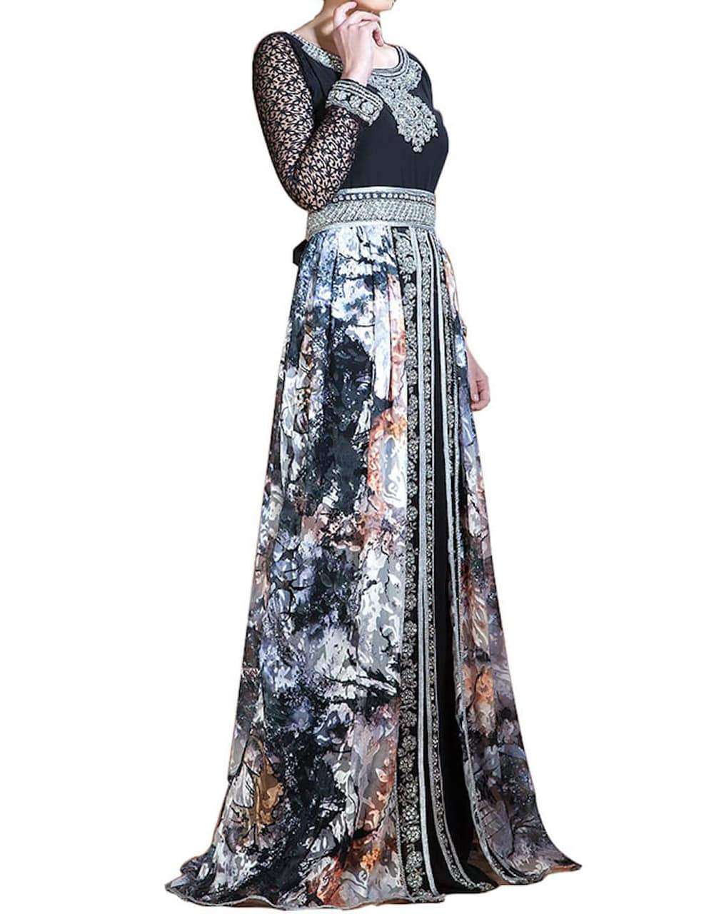 Elegant Black & Multi-Color Full Sleeve Caftan Dress for Women | Party Wear, Evening Gowns & Special Occasions | Flowy Maxi Dress for Weddings, Holidays & Festive Events