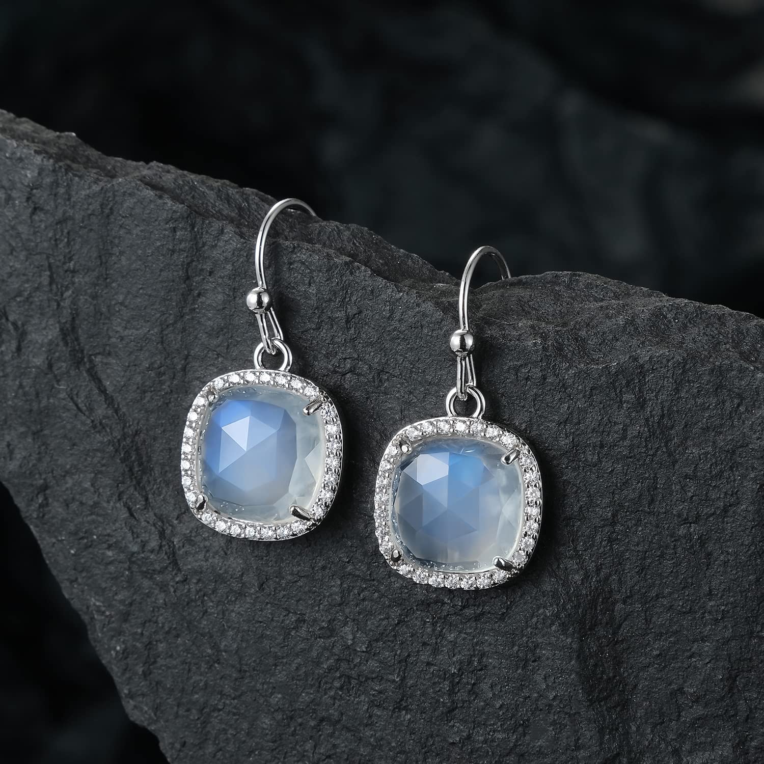 14k Gold/Rhodium Plated Genuine Gemstone Dangle Earrings for Women - 10mm Natural Stone Jewelry | Perfect Valentine's Day, Mother's Day & Birthday Gifts | Elegant for Weddings, Parties & Special Occasions
