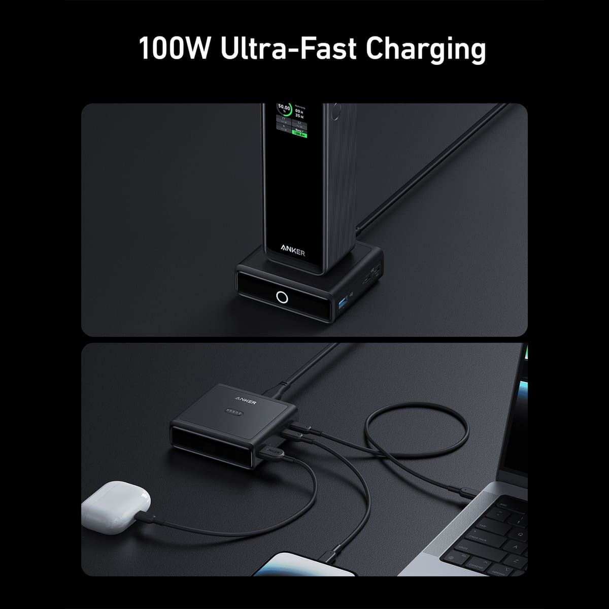 Anker 100W Fast Charging Station - Compatible with Anker Prime Power Bank (Base Only) | High-Speed Charging for Phones, Tablets & Laptops | Perfect for Home, Office & Travel