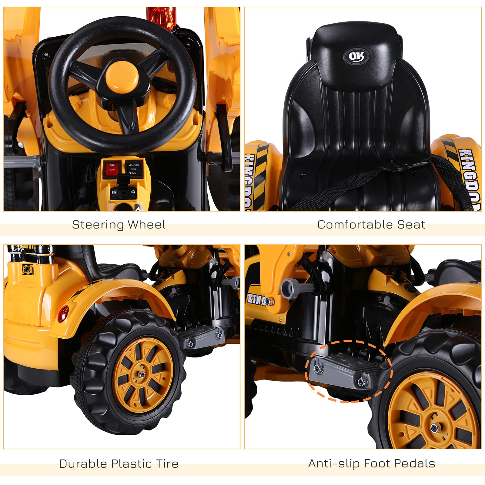 **Aosom 6V Electric Kids Ride-On Toy Digger - Construction Excavator Tractor Vehicle with Forward & Backward Motion - Perfect for Outdoor Play & Pretend Construction Fun**