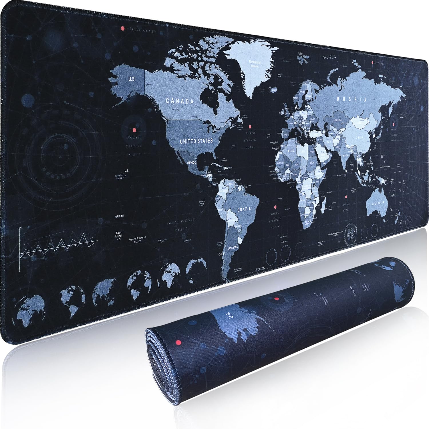 World Map Gaming Mouse Pad XL XXL (31.5 x 11.8in) - Large Non-Slip Waterproof Rubber Desk Mat for Keyboard & Mouse - Perfect for PC Gaming, Office Work & Home Computer Setup