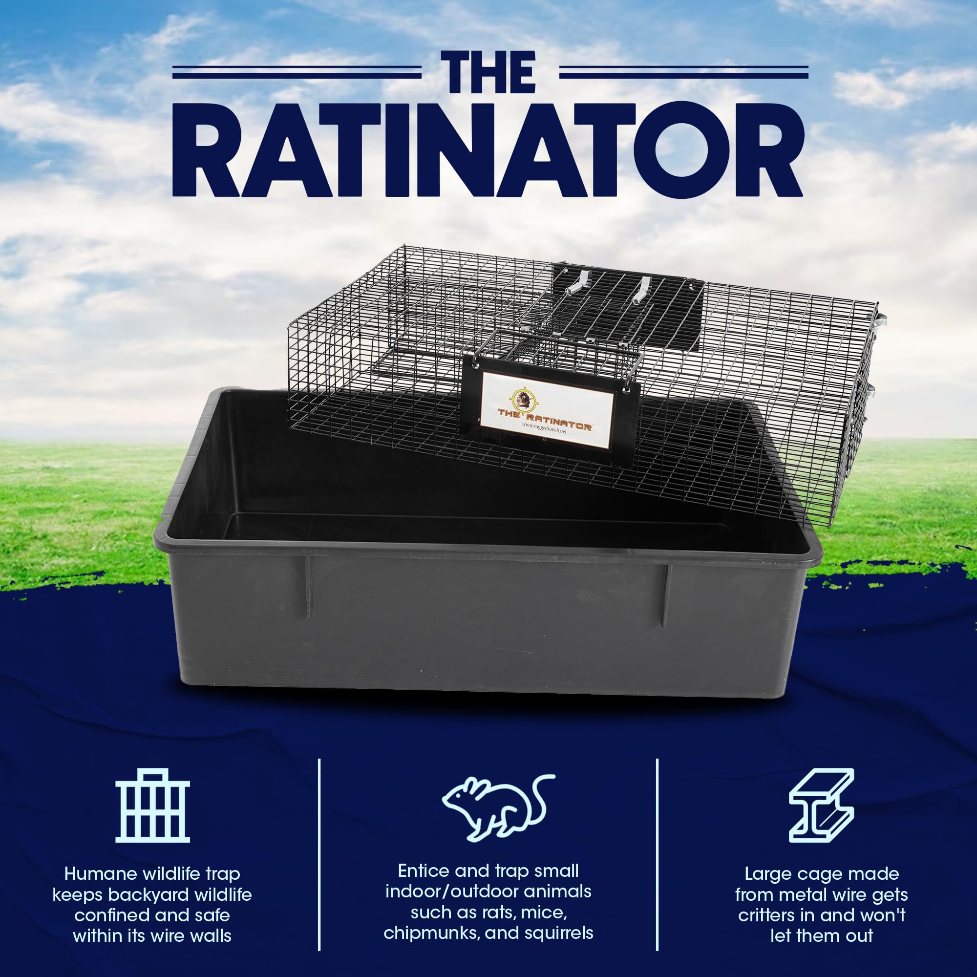 Rugged Ranch 2 Pack Humane Rat Traps - Live Mouse Catch & Release Cage for Large Rodents - Reusable Ratinator Rodent Trap for Home, Garage & Outdoor Use