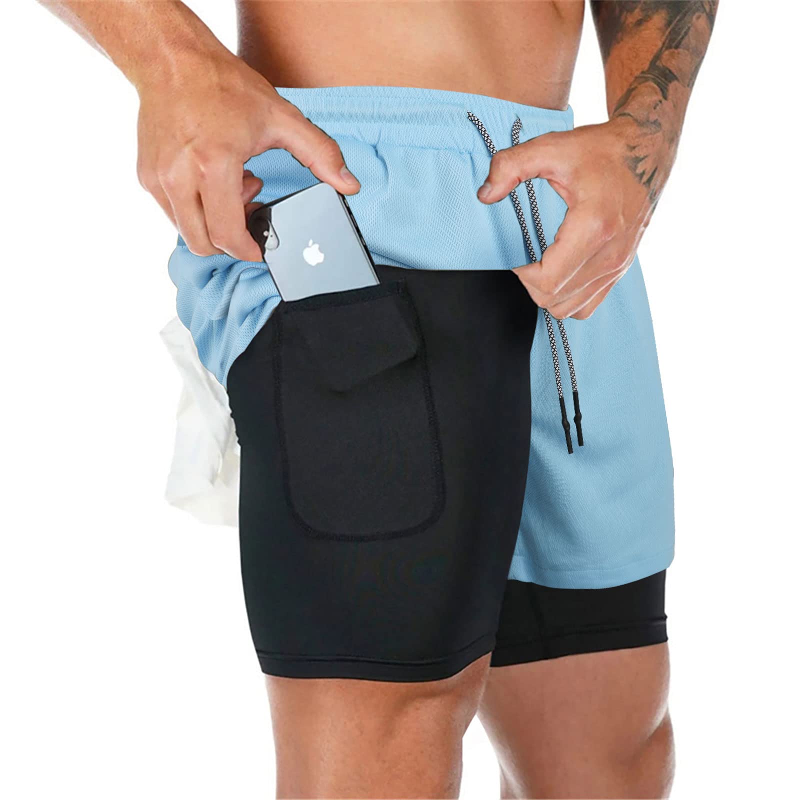 Surenow Men's Running Shorts - 2-in-1 Workout Shorts with Liner, 7-Inch Gym & Yoga Shorts for Men - Perfect for Running, Training, Outdoor Sports & Casual Wear
