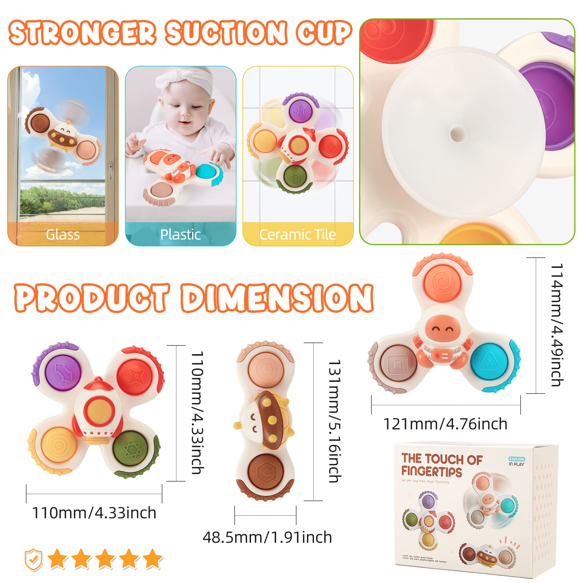 CRIOLPO Suction Cup Spinner Toys for Babies 1-3 Years - Sensory Bath Toys, Stress Relief & Anxiety Gifts for Toddlers - Perfect for Bath Time, Travel, Car Seat & Mealtime Play