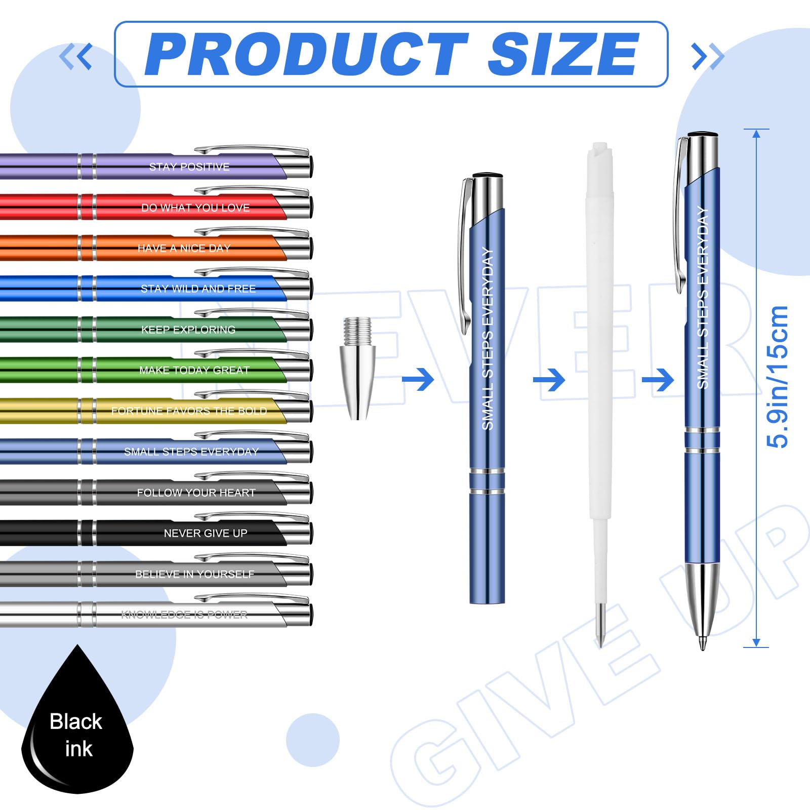 24 Pack Motivational Pens Bulk - Inspirational Quote Ballpoint Pens for Women, Coated Metal Personalized Office & School Supplies (12 Styles) - Perfect for Gifts, Encouragement Notes & Daily Writing